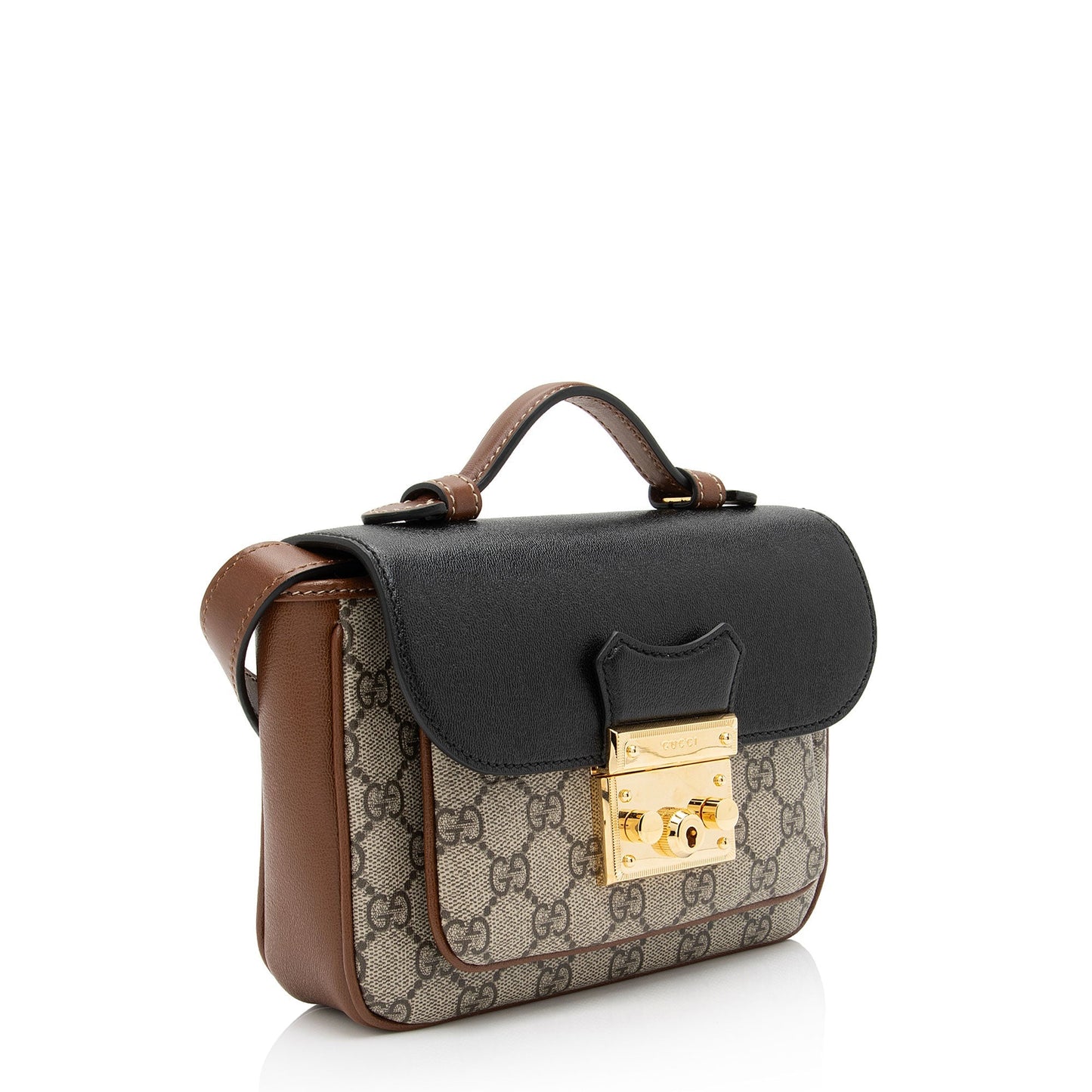 Gucci GG Supreme Padlock SHF-C1X2QZ Leather Canvas Black Brown Crossbody Bag