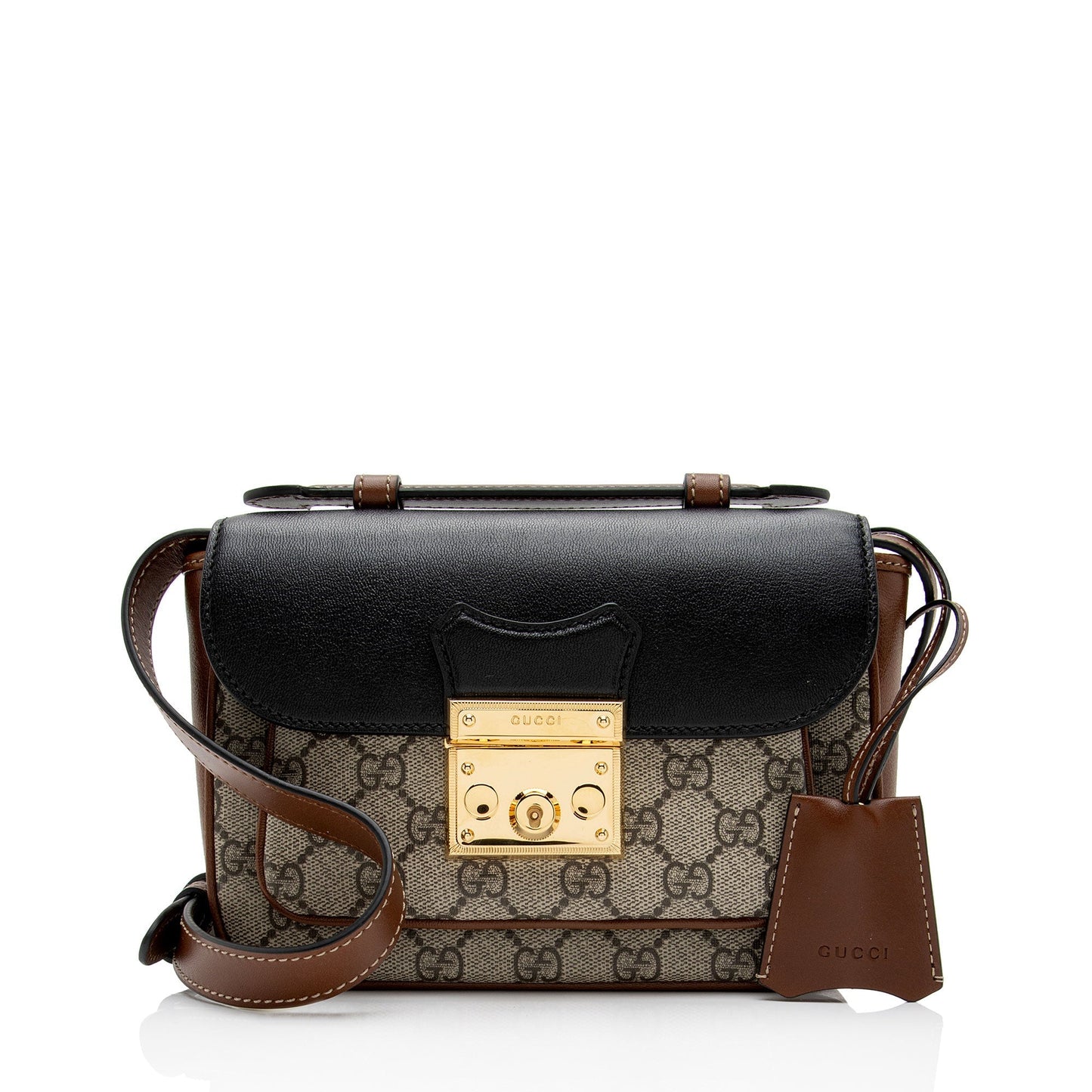 Gucci GG Supreme Padlock SHF-xCSti7 Leather Canvas Black Brown Crossbody Bag