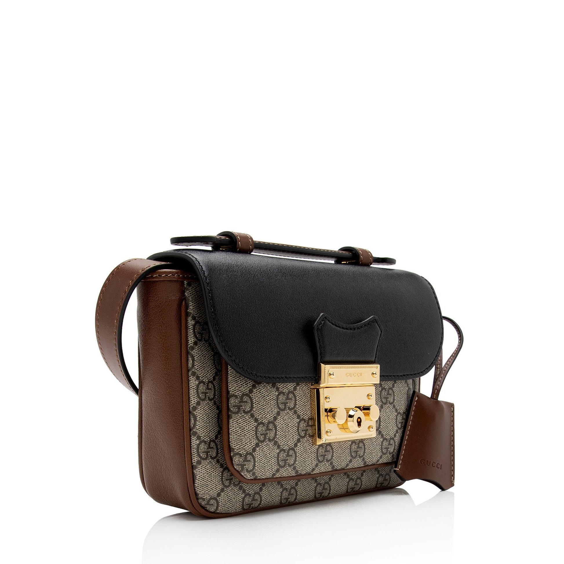 Gucci GG Supreme Padlock SHF-xCSti7 Leather Canvas Black Brown Crossbody Bag