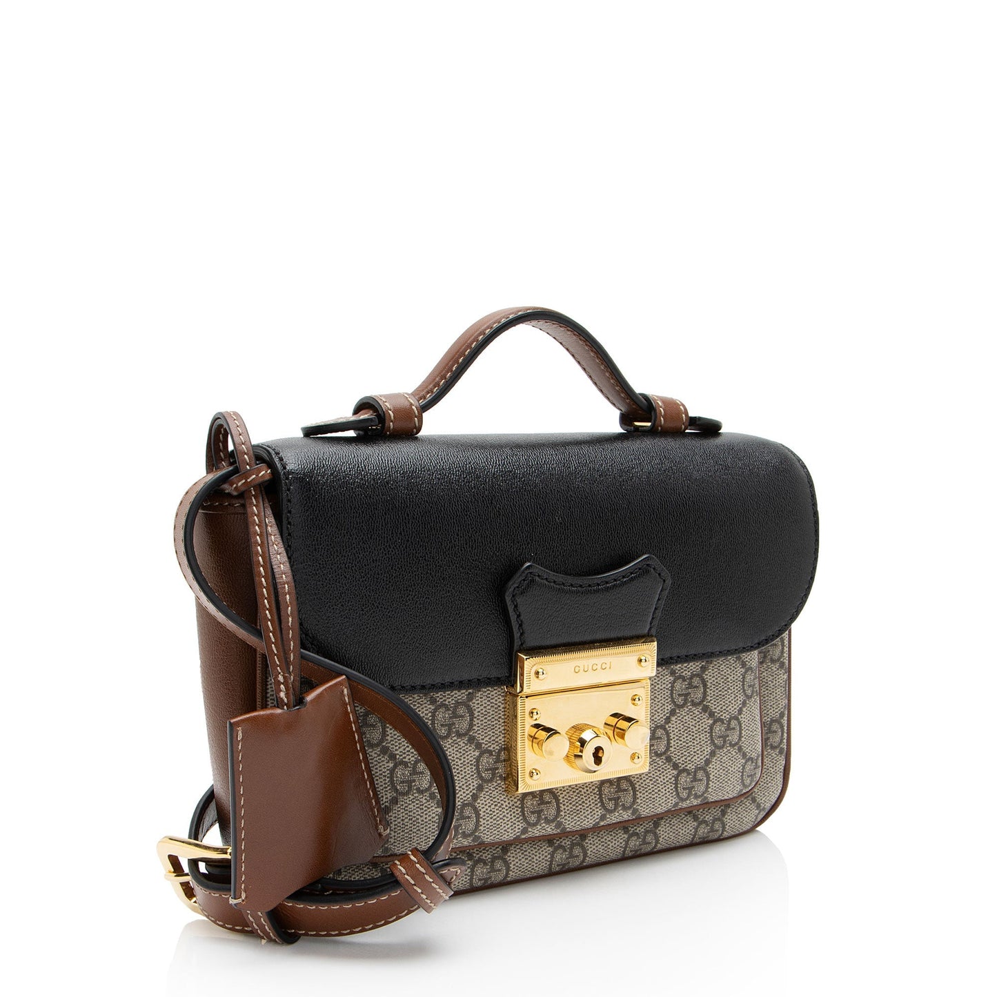 Gucci GG Supreme Padlock Leather Canvas Black Brown Crossbody Bag