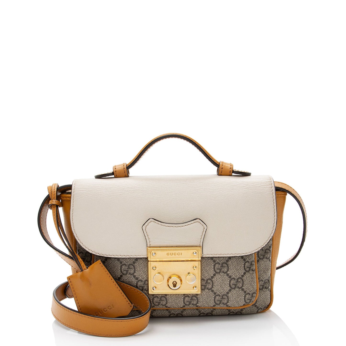 Gucci GG Supreme Padlock Leather Canvas Brown Beige Crossbody Bag