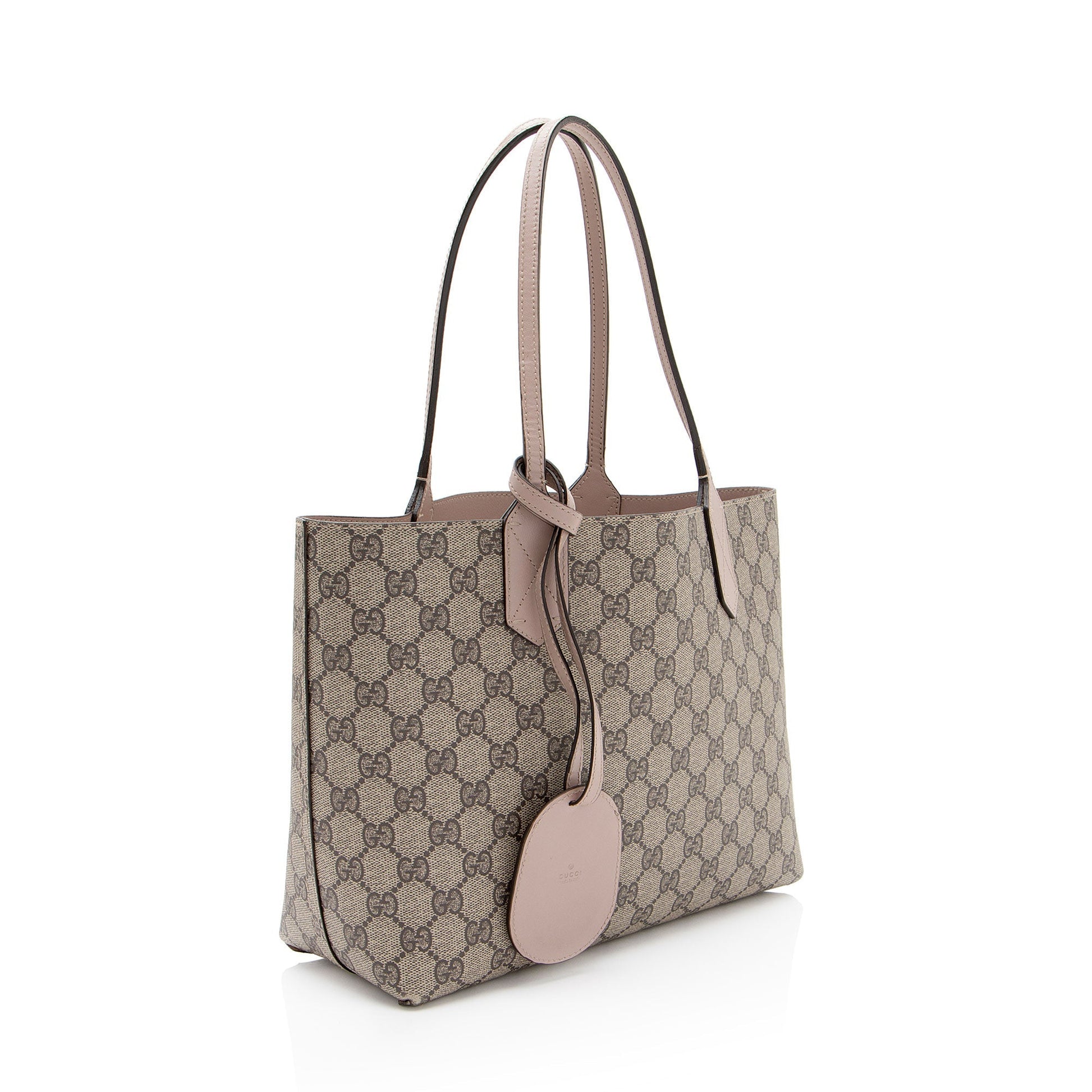 Gucci GG Supreme Reversible SHF-zpwKGA Leather Canvas Brown Pink Tote Bag