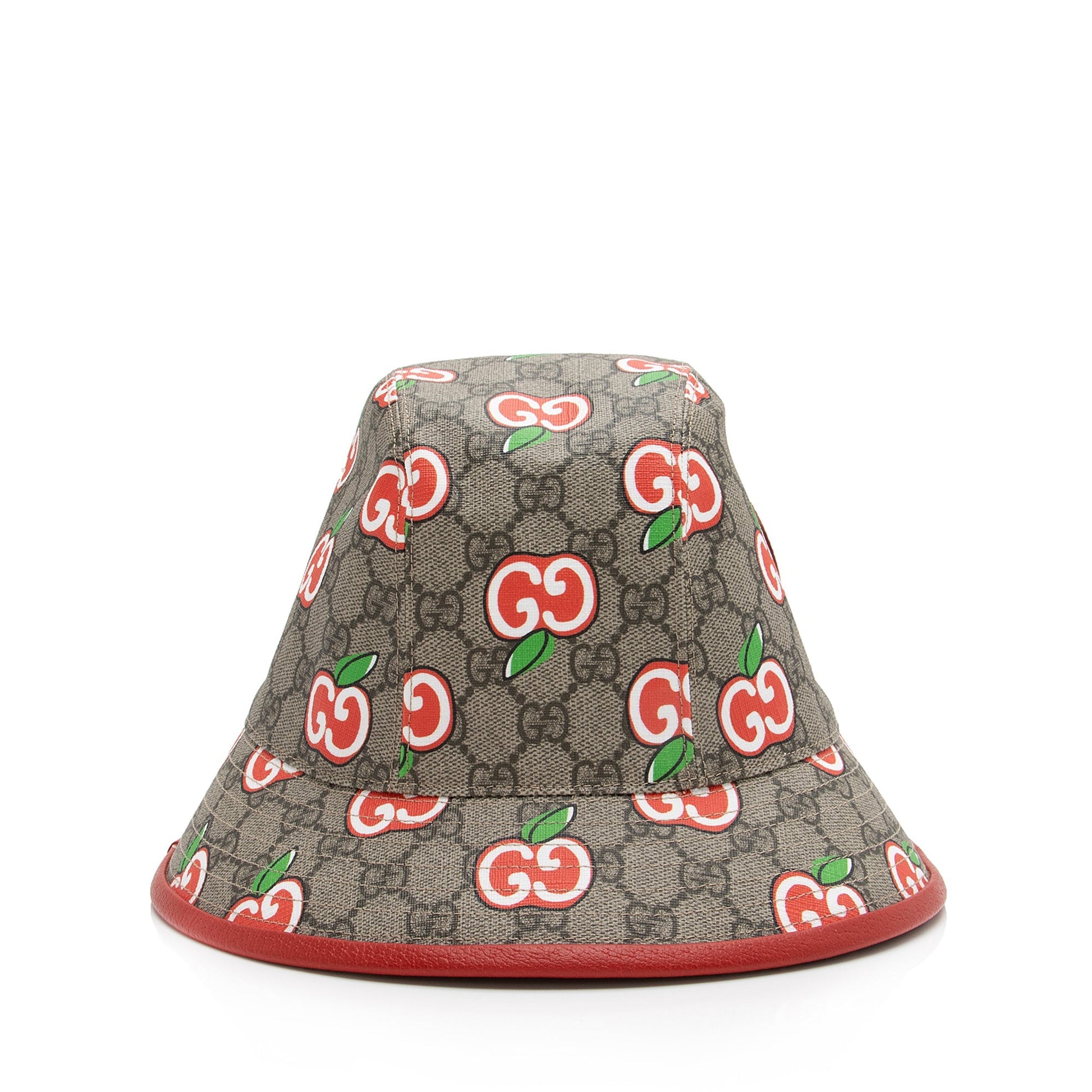 Gucci GG Supreme Apple Bucket Hat Leather Canvas Beige Red Bucket Bag