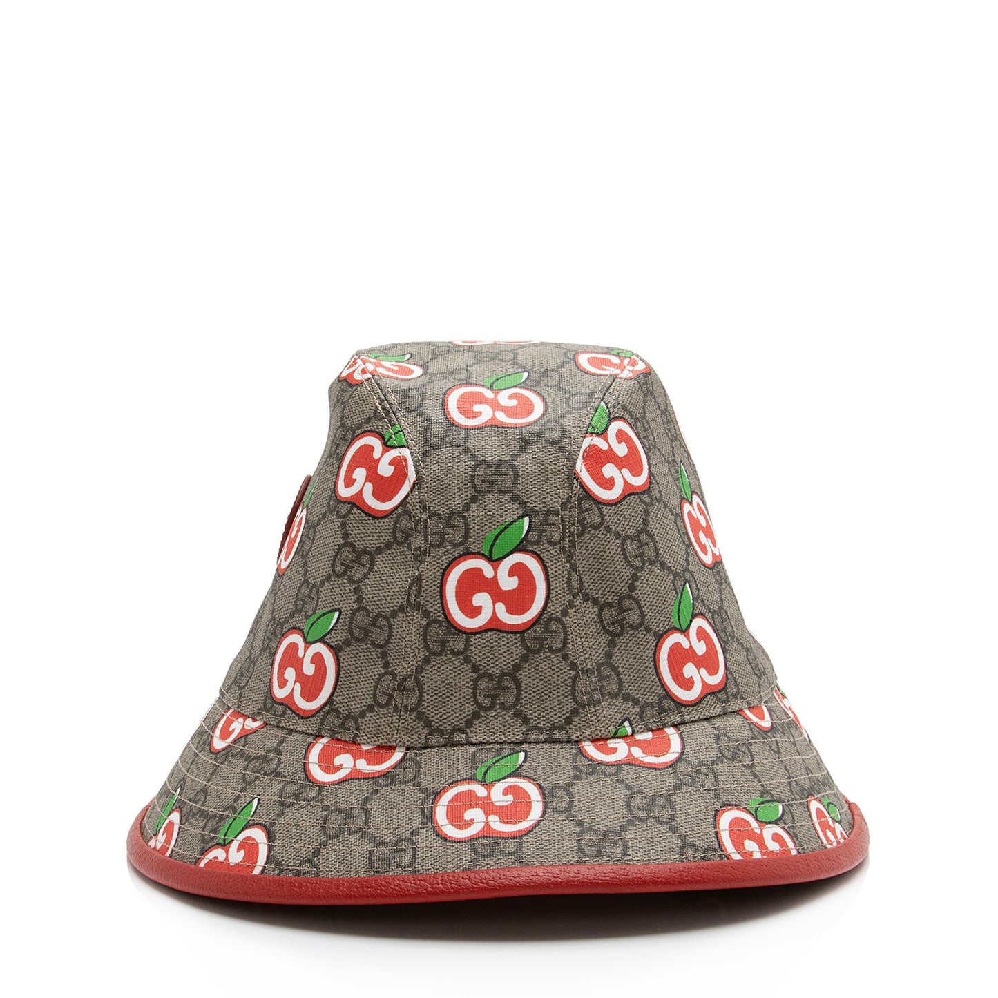 Gucci GG Supreme Apple Bucket Hat Leather Canvas Beige Red Bucket Bag