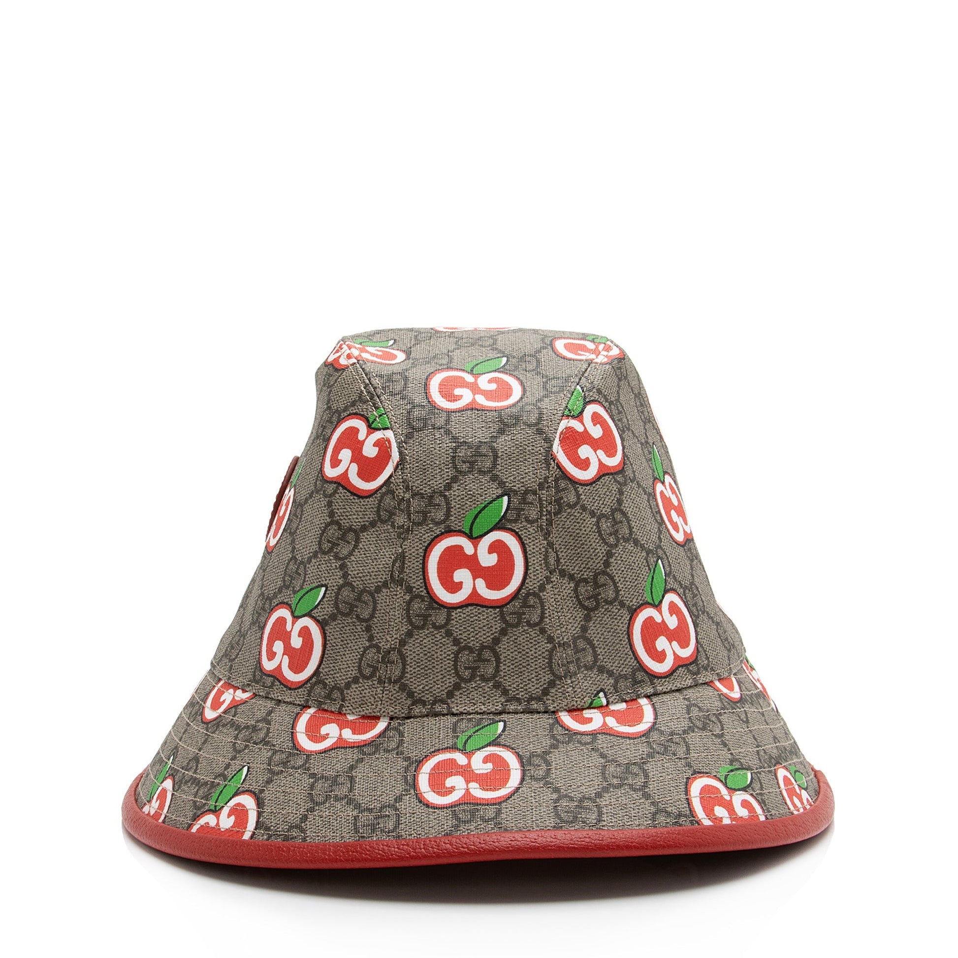 Gucci GG Supreme Apple Bucket Hat Leather Canvas Beige Red Bucket Bag