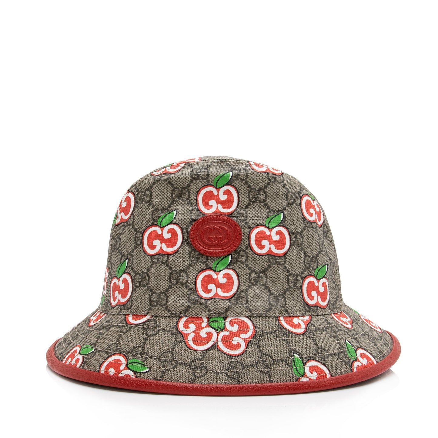 Gucci GG Supreme Apple Bucket Hat Leather Canvas Beige Red Bucket Bag