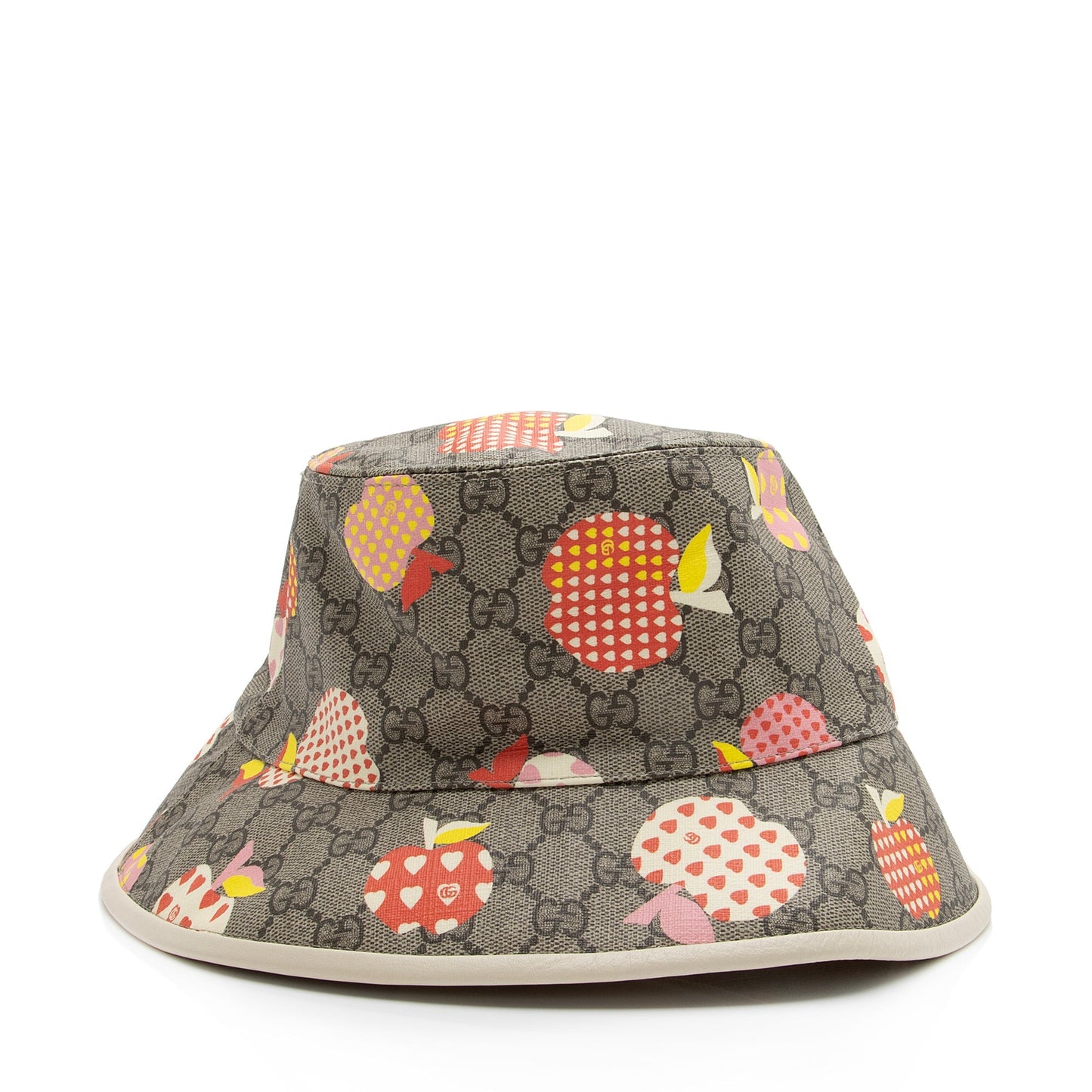 Gucci GG Supreme Les Pommes Hat Leather Canvas Beige Bucket Bag
