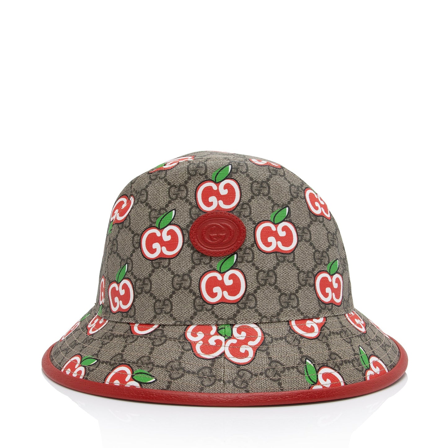 Gucci GG Supreme Les Pommes Bucket Leather Canvas Beige Red Bucket Bag