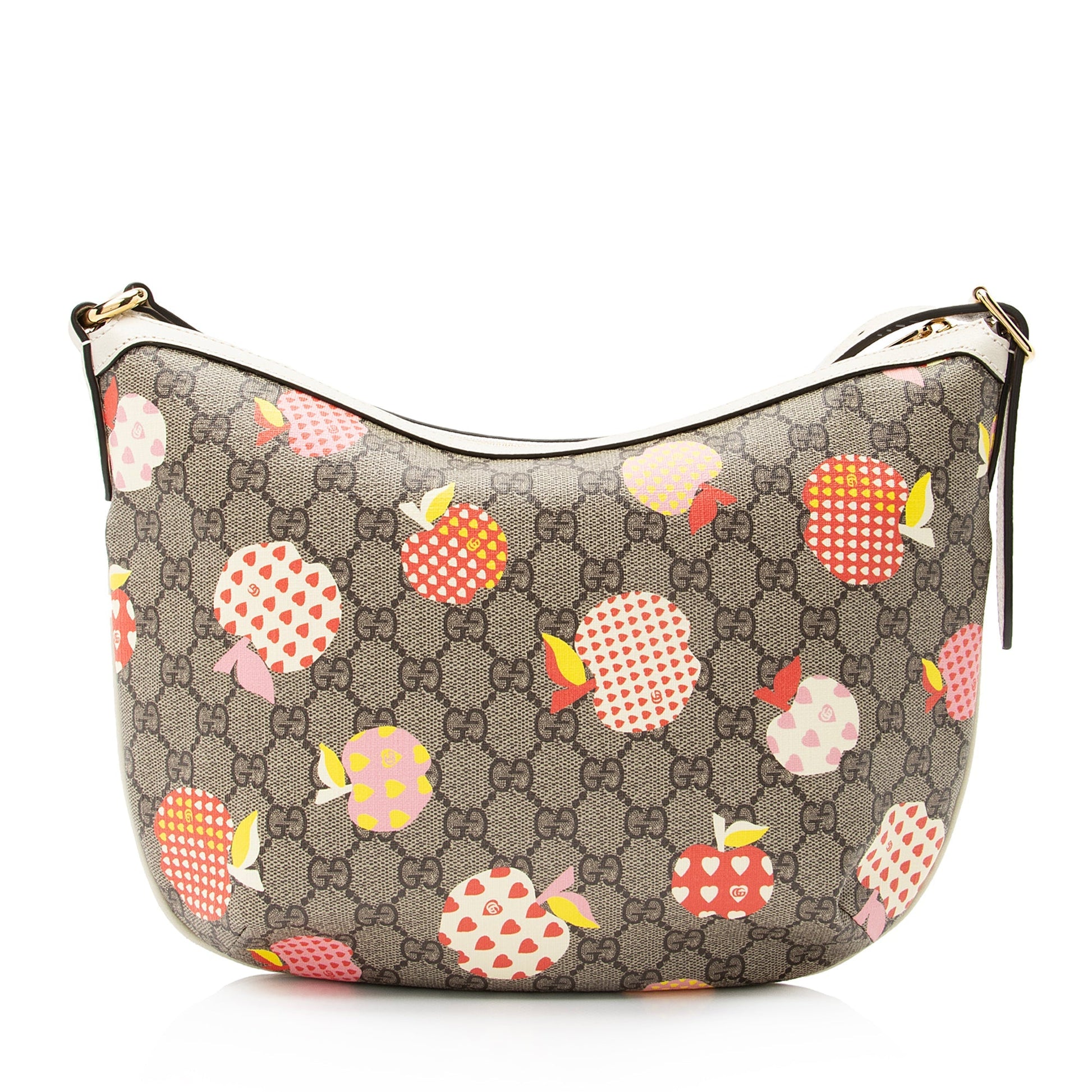 Gucci GG Supreme Les Pommes Half Leather Canvas Beige Shoulder Bag Hobo Shf