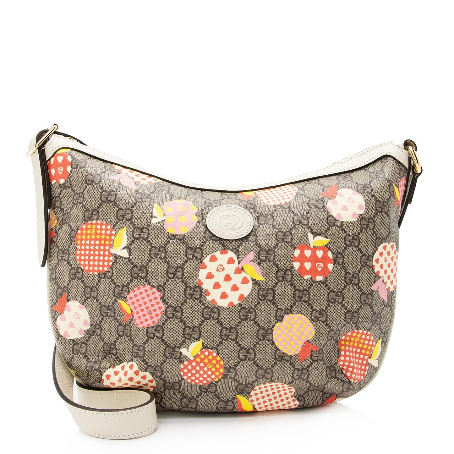 Gucci GG Supreme Les Pommes Half Leather Canvas Beige Shoulder Bag Hobo Shf