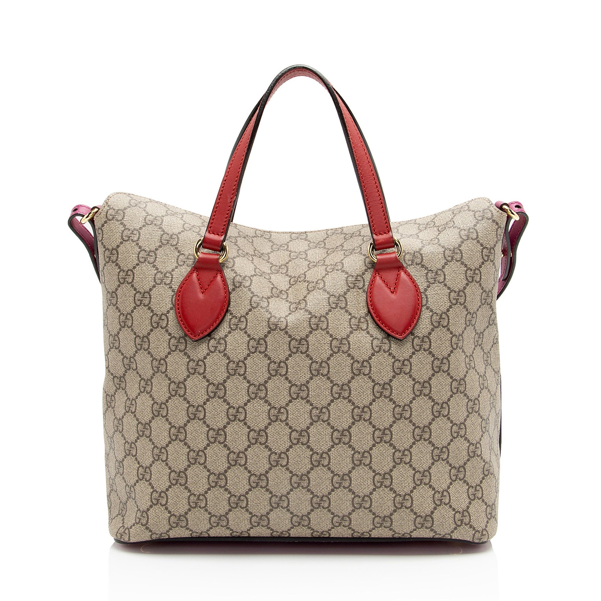 Gucci GG Supreme Linea A Fold Leather Canvas Brown Red Tote Bag