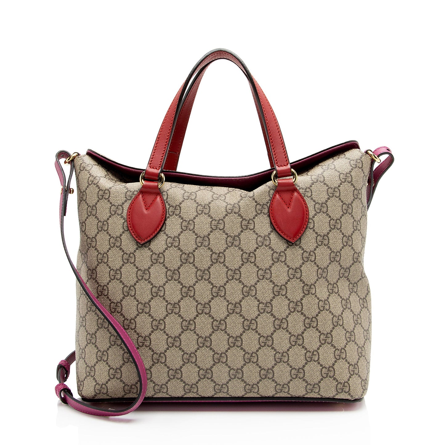 Gucci GG Supreme Linea A Fold Leather Canvas Brown Red Tote Bag