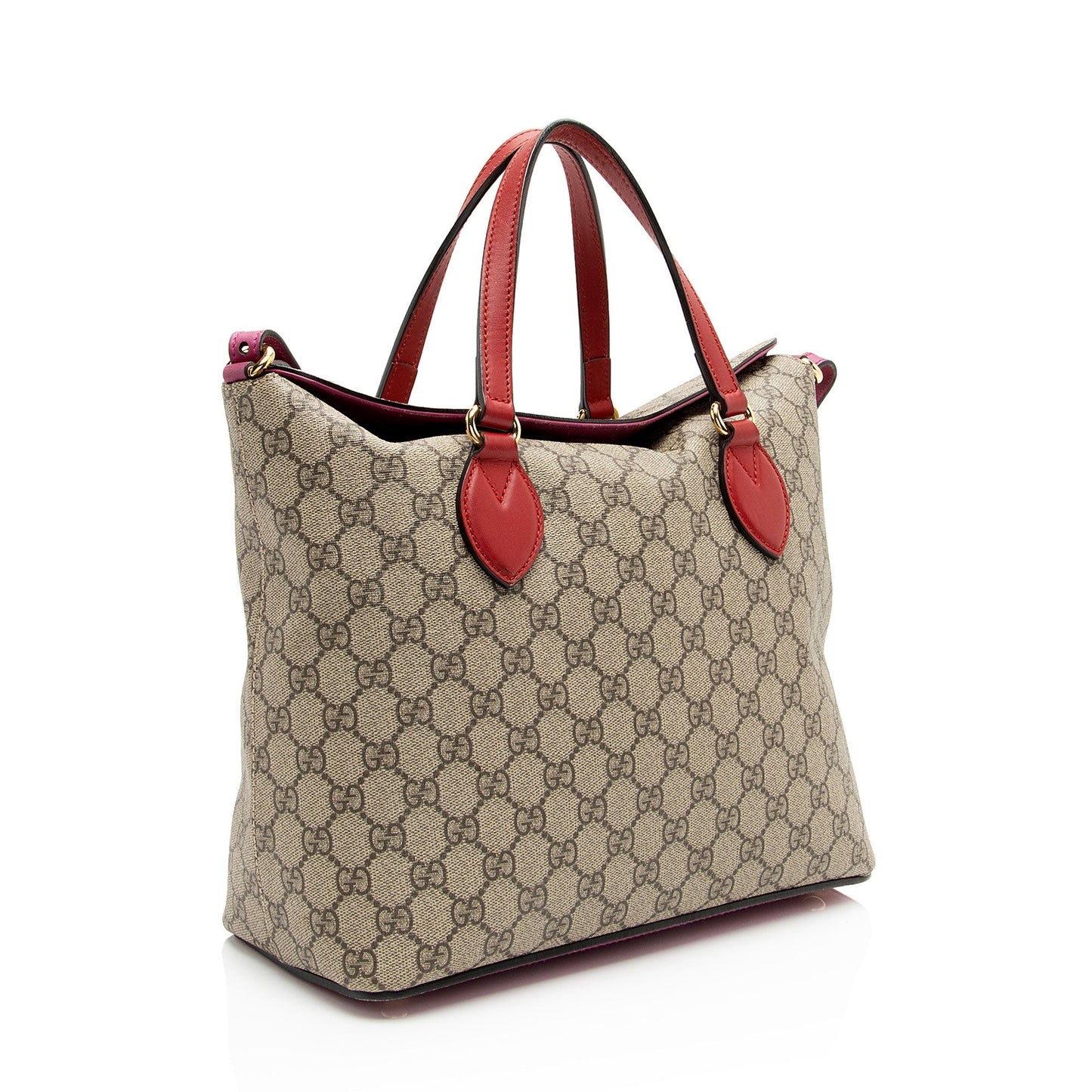 Gucci GG Supreme Linea A Fold Leather Canvas Brown Red Tote Bag