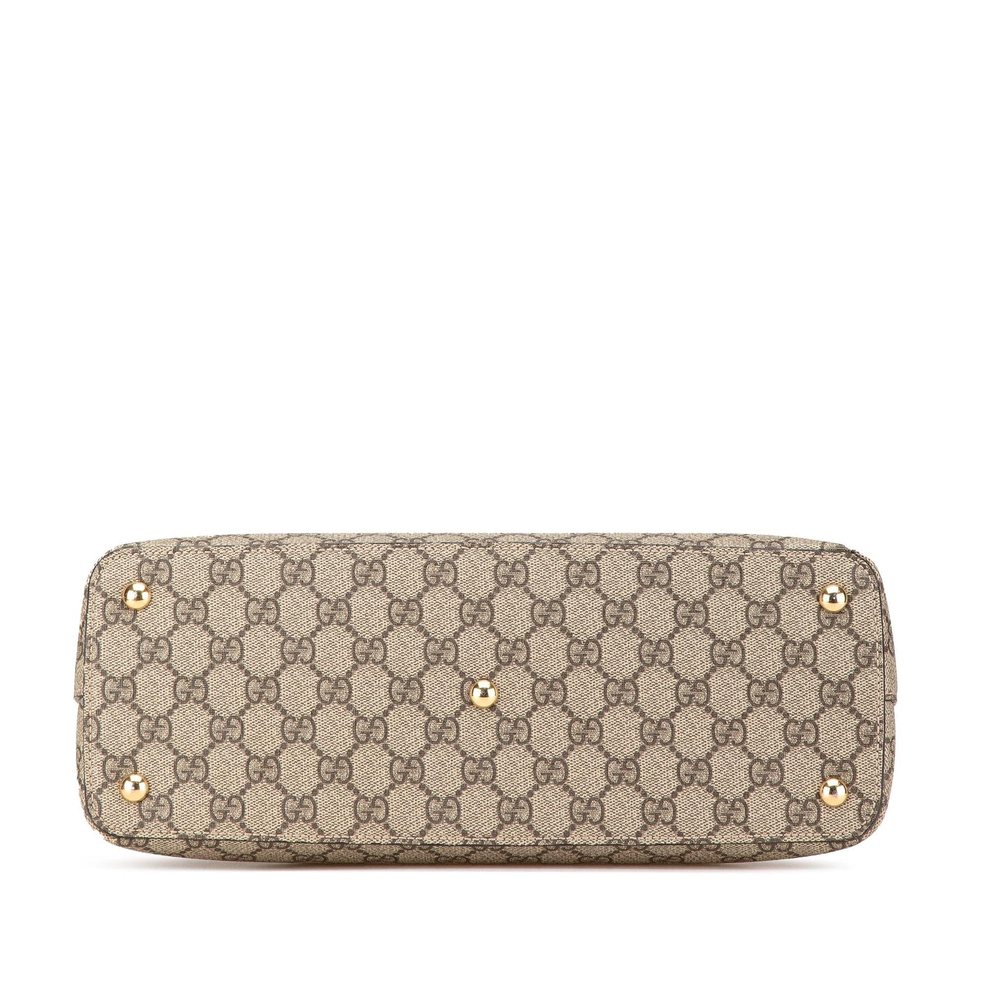 Gucci GG Supreme Linea A Canvas Calf Brown Pink Satchel Bag