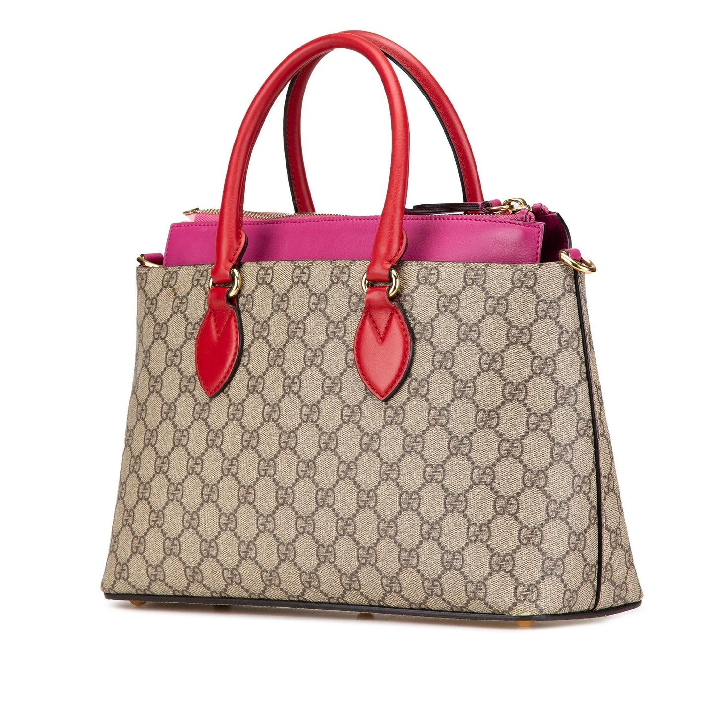 Gucci GG Supreme Linea A Canvas Calf Brown Pink Satchel Bag