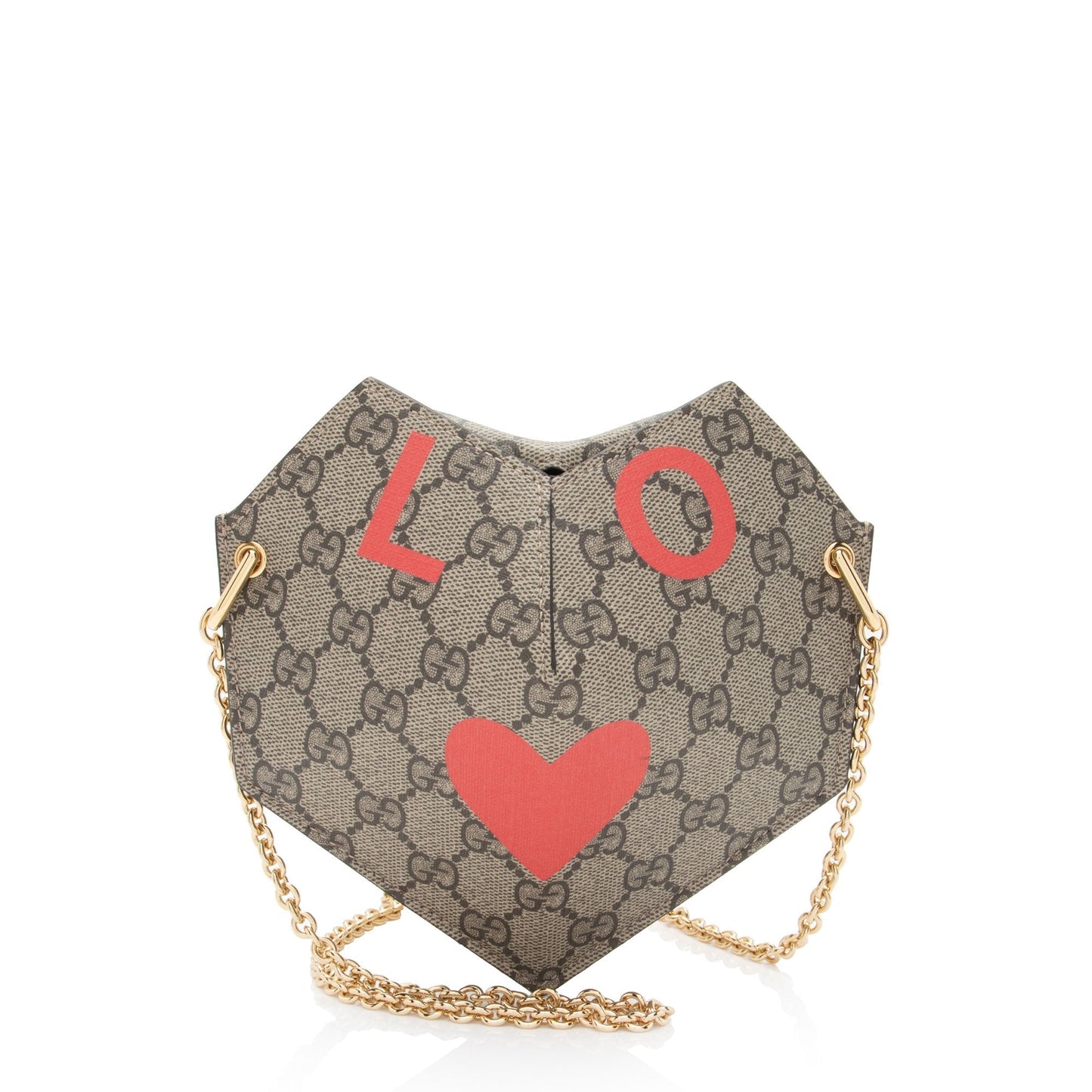 Gucci GG Supreme Love Heart Valentines Canvas Beige Red Mini Crossbody Bag