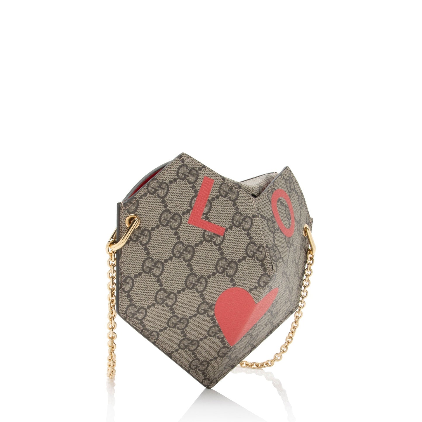 Gucci GG Supreme Love Heart Valentines Canvas Beige Red Mini Crossbody Bag