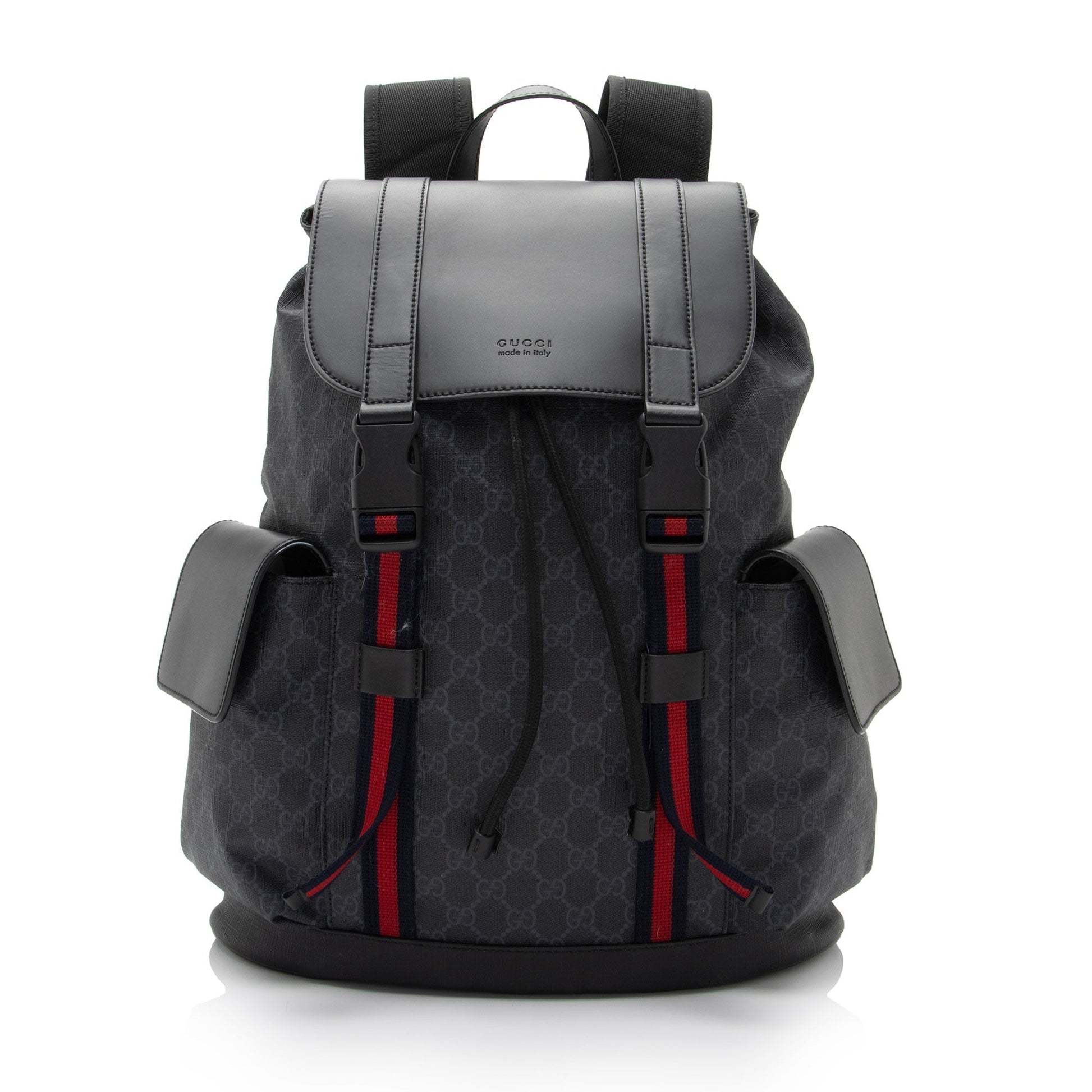 Gucci GG Supreme Flap Backpack SHF-FgH5FO Leather Canvas Nylon Black Shoulder Bag