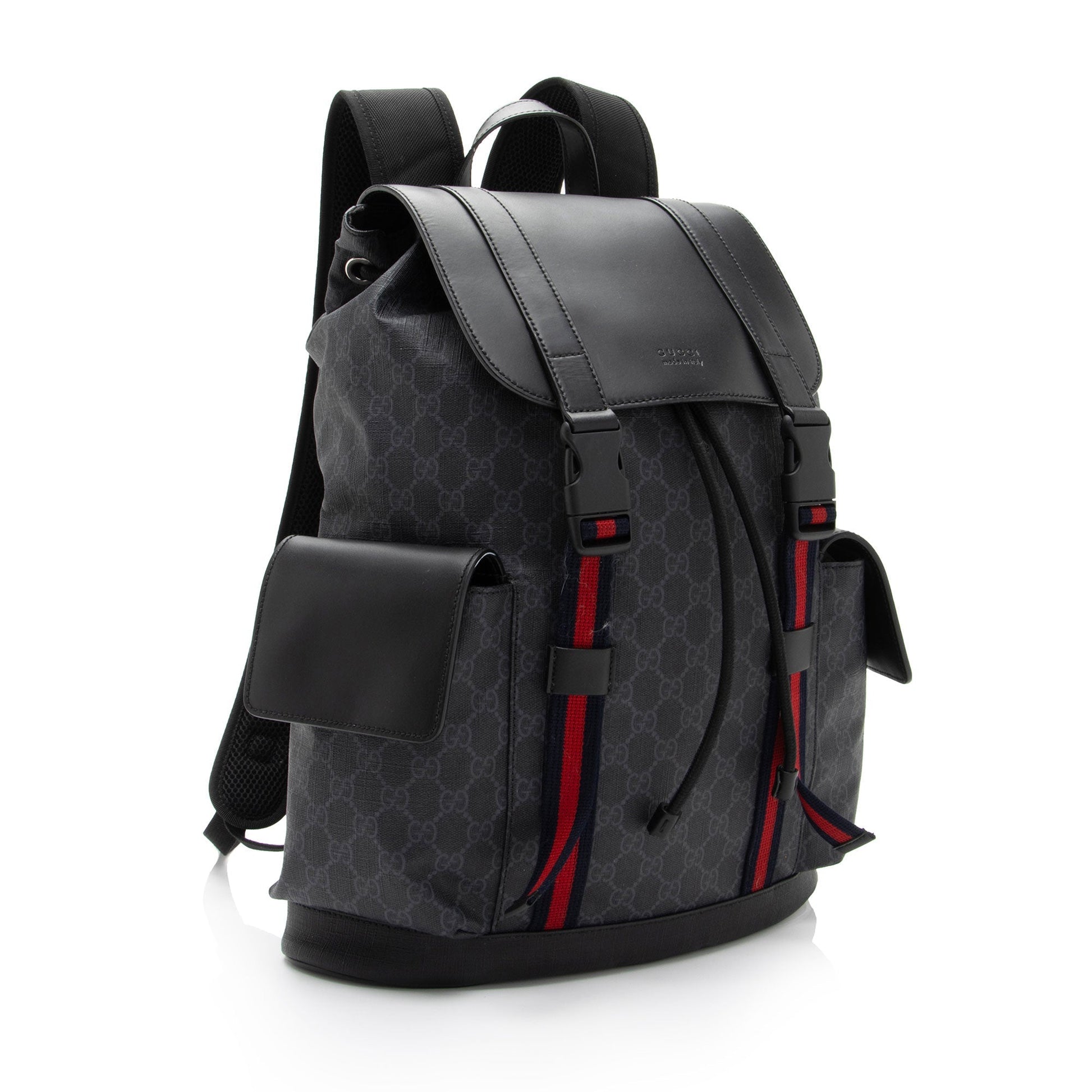 Gucci GG Supreme Flap Backpack SHF-FgH5FO Leather Canvas Nylon Black Shoulder Bag