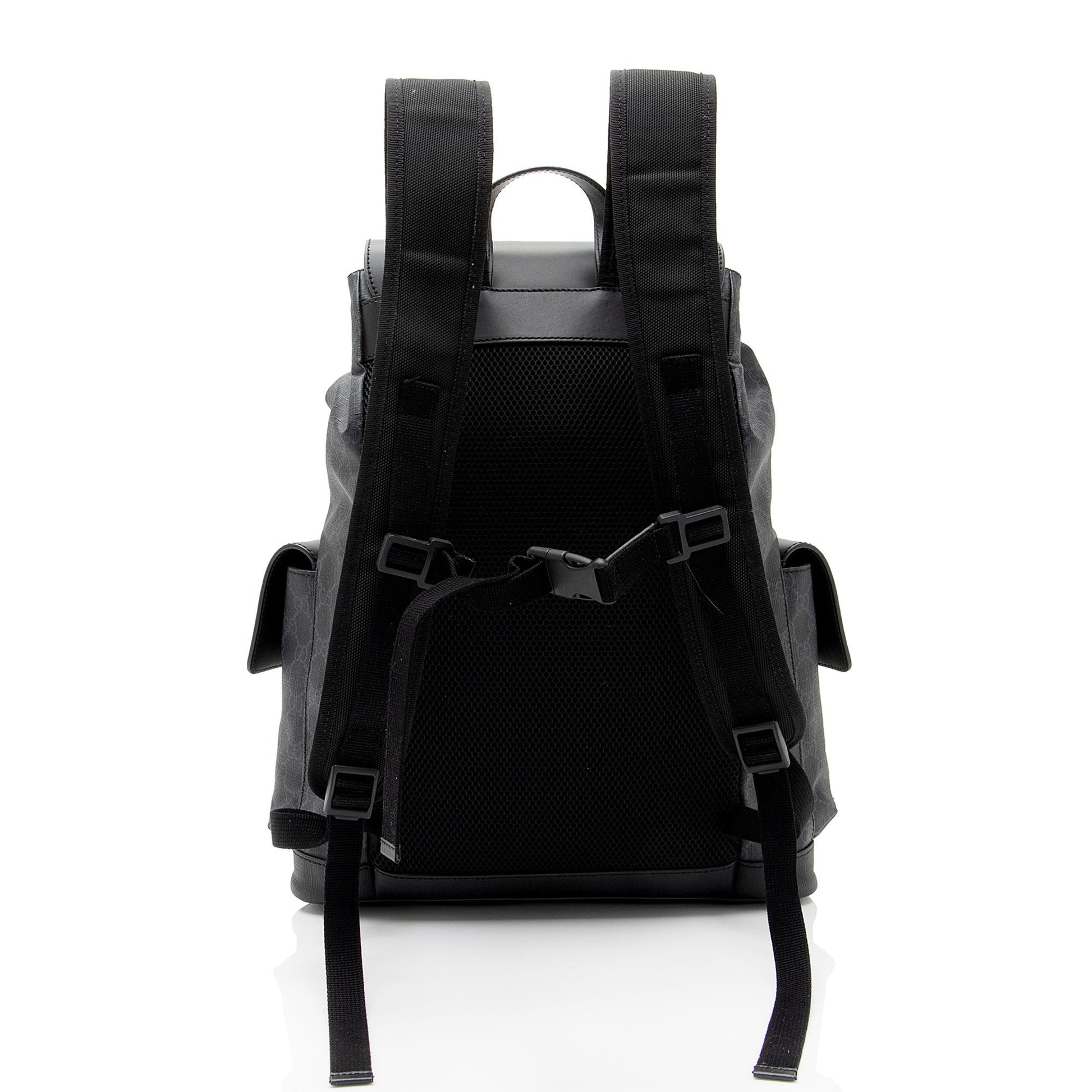 Gucci GG Supreme Flap Backpack SHF-NNj9Jx Leather Canvas Nylon Black Shoulder Bag