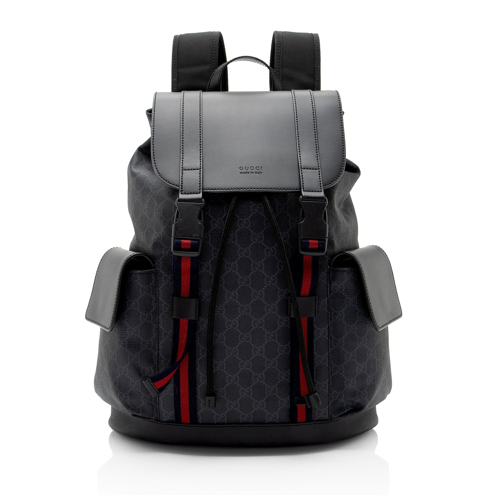 Gucci GG Supreme Flap Backpack SHF-NNj9Jx Leather Canvas Nylon Black Shoulder Bag