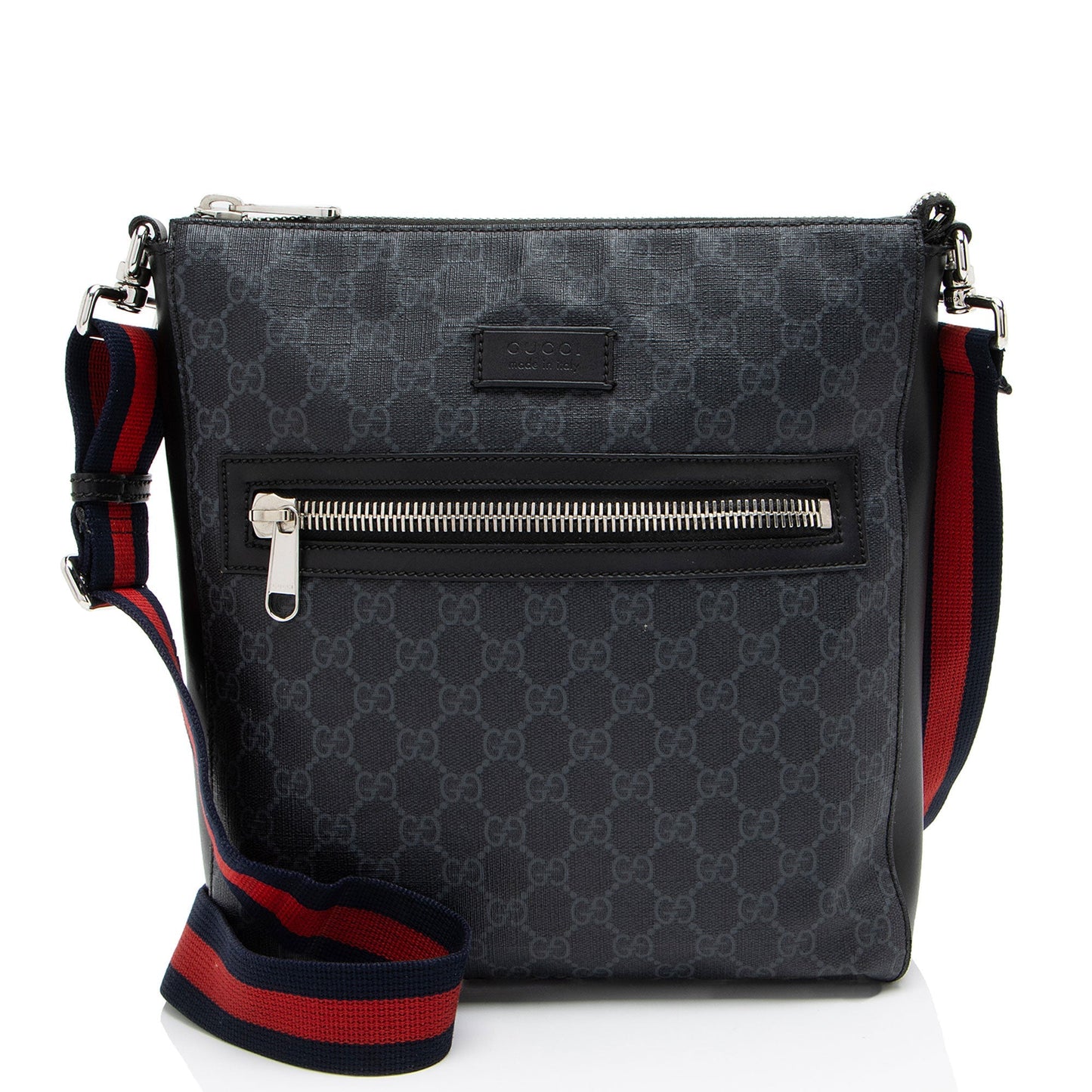 Gucci GG Supreme Messenger Leather Canvas Nylon Black Shoulder Bag Medium Messenger