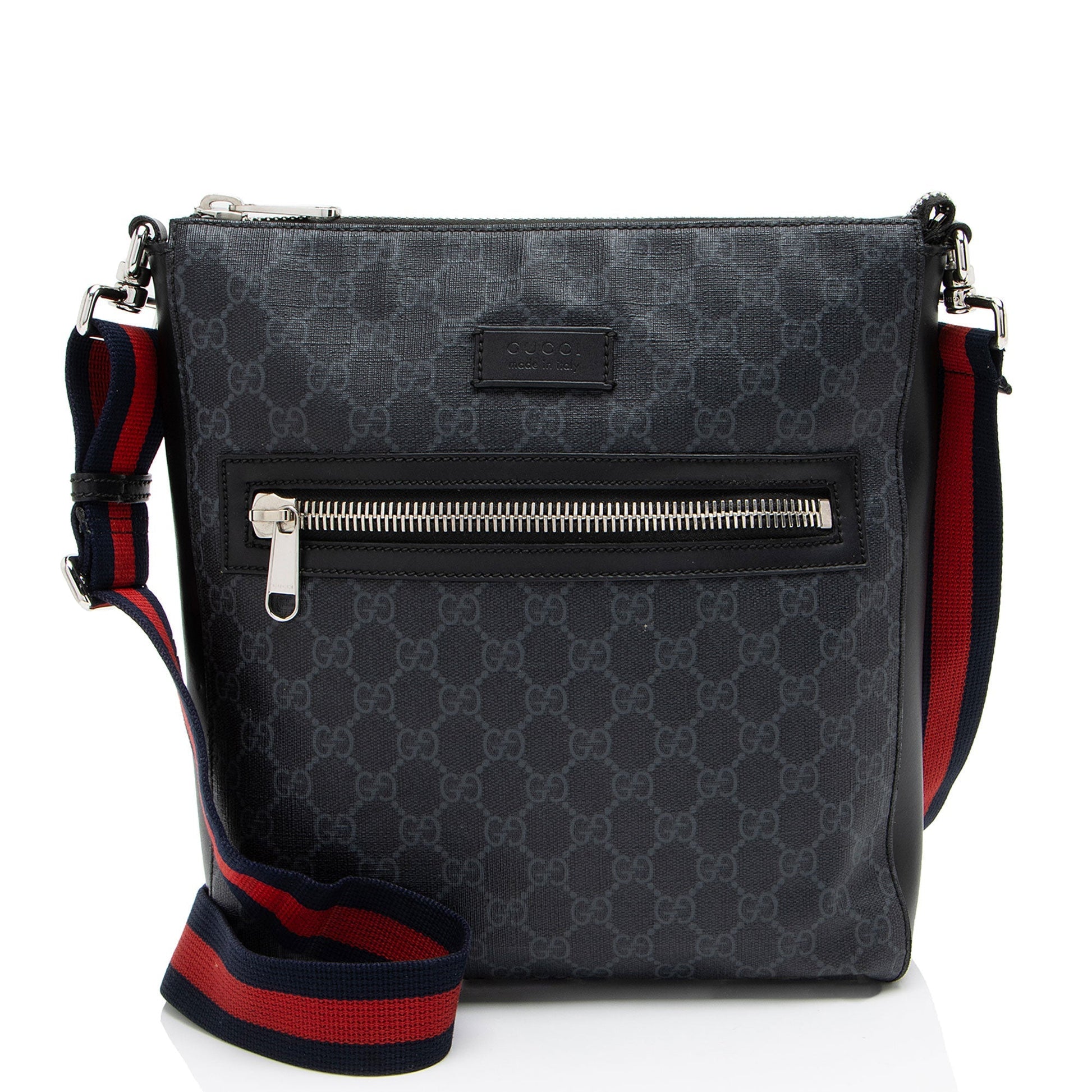 Gucci GG Supreme Messenger Leather Canvas Nylon Black Shoulder Bag Medium Messenger