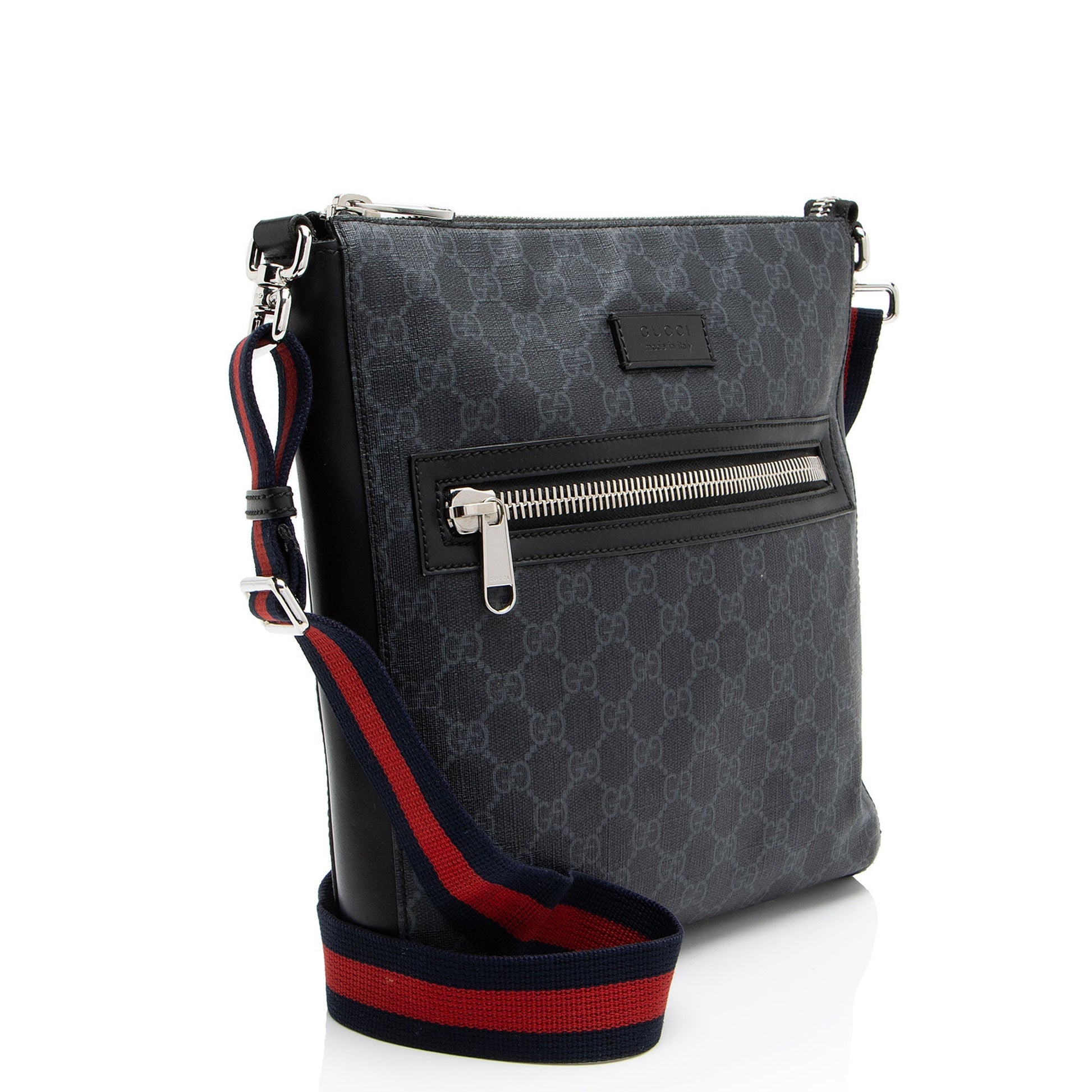 Gucci GG Supreme Messenger Leather Canvas Nylon Black Shoulder Bag Medium Messenger