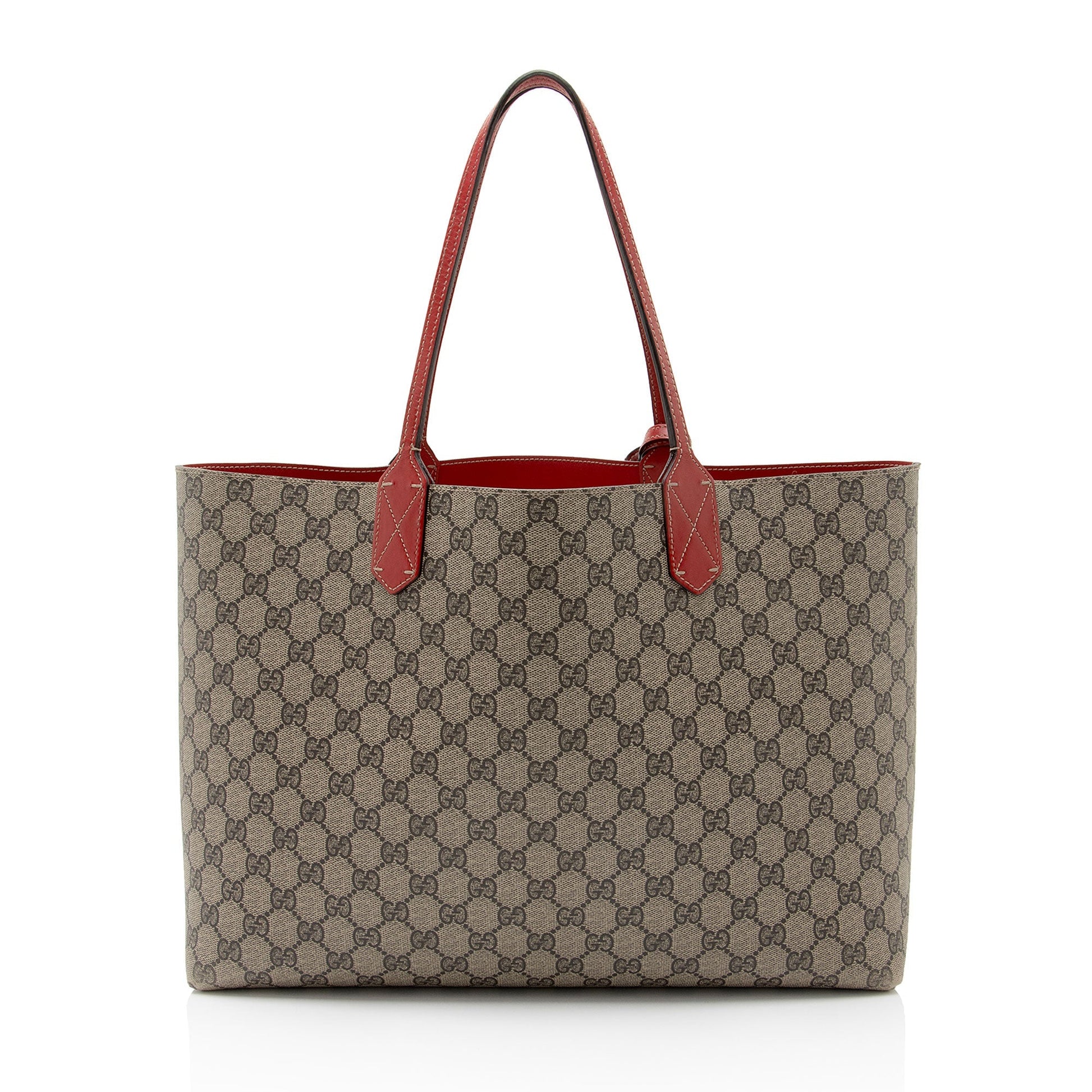 Gucci GG Supreme Reversible SHF-VpKL0G Leather Canvas Beige Red Tote Bag