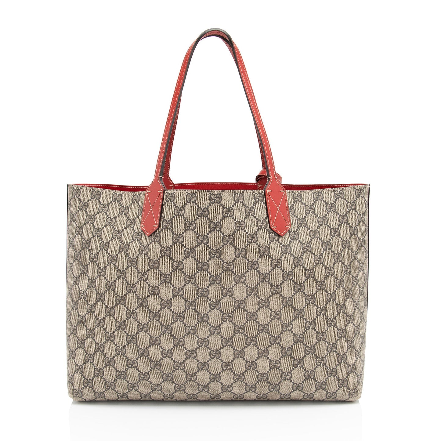 Gucci GG Supreme Reversible SHF-xrAUTl Leather Canvas Beige Red Tote Bag