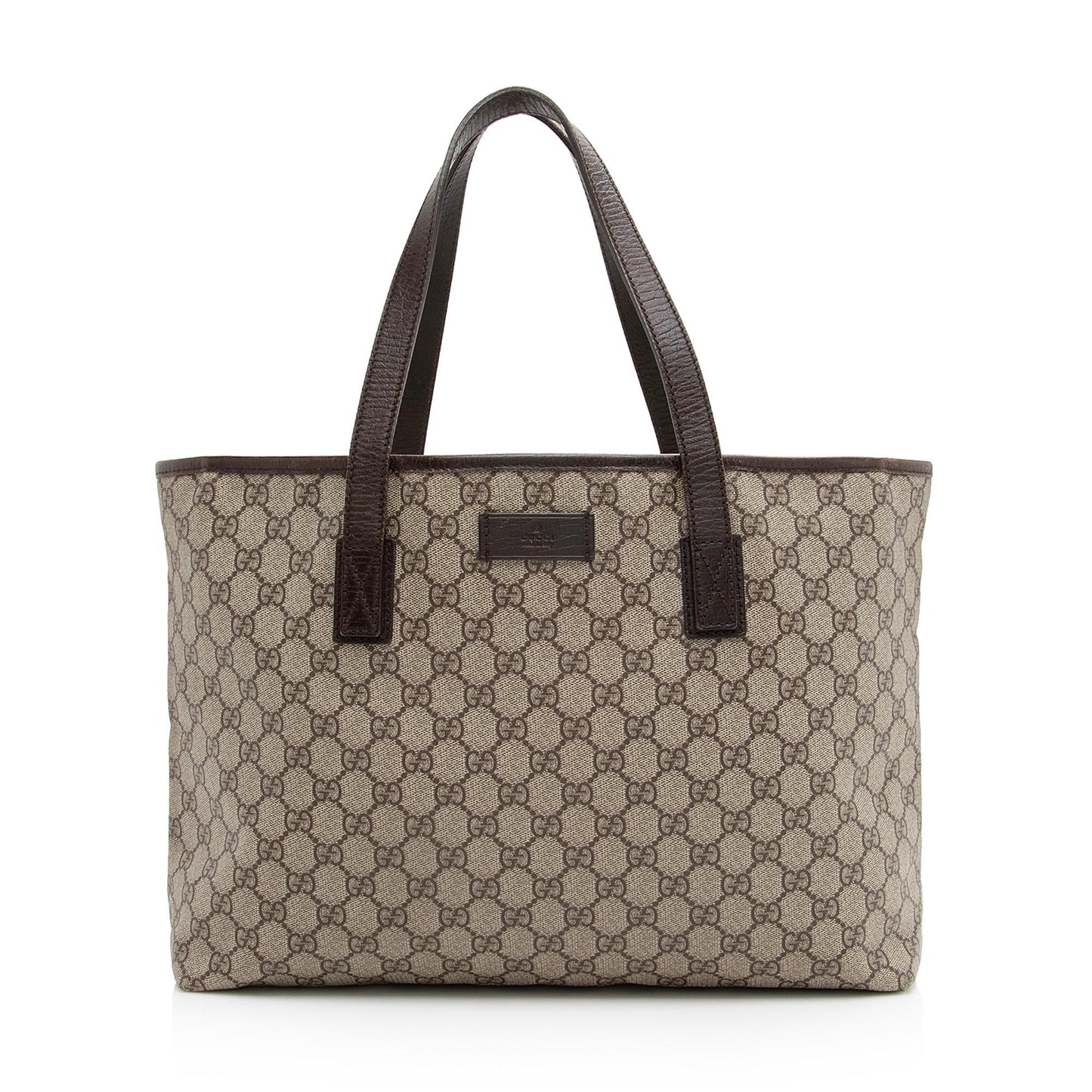 Gucci GG Supreme Zip Shopping SHF Leather Canvas Brown Beige Tote Bag