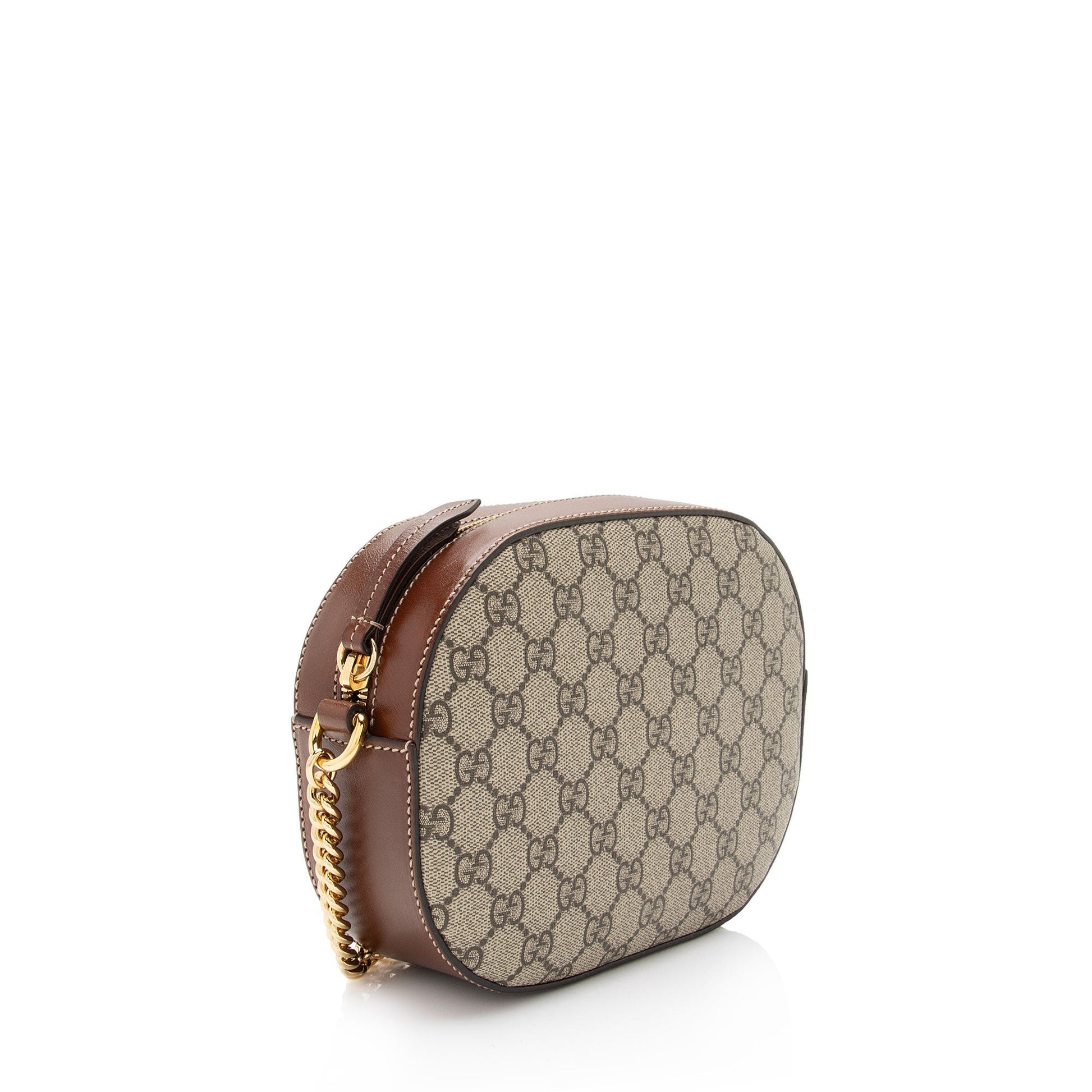 Gucci GG Supreme Chain SHF-ln23nV Leather Canvas Brown Beige Crossbody Bag