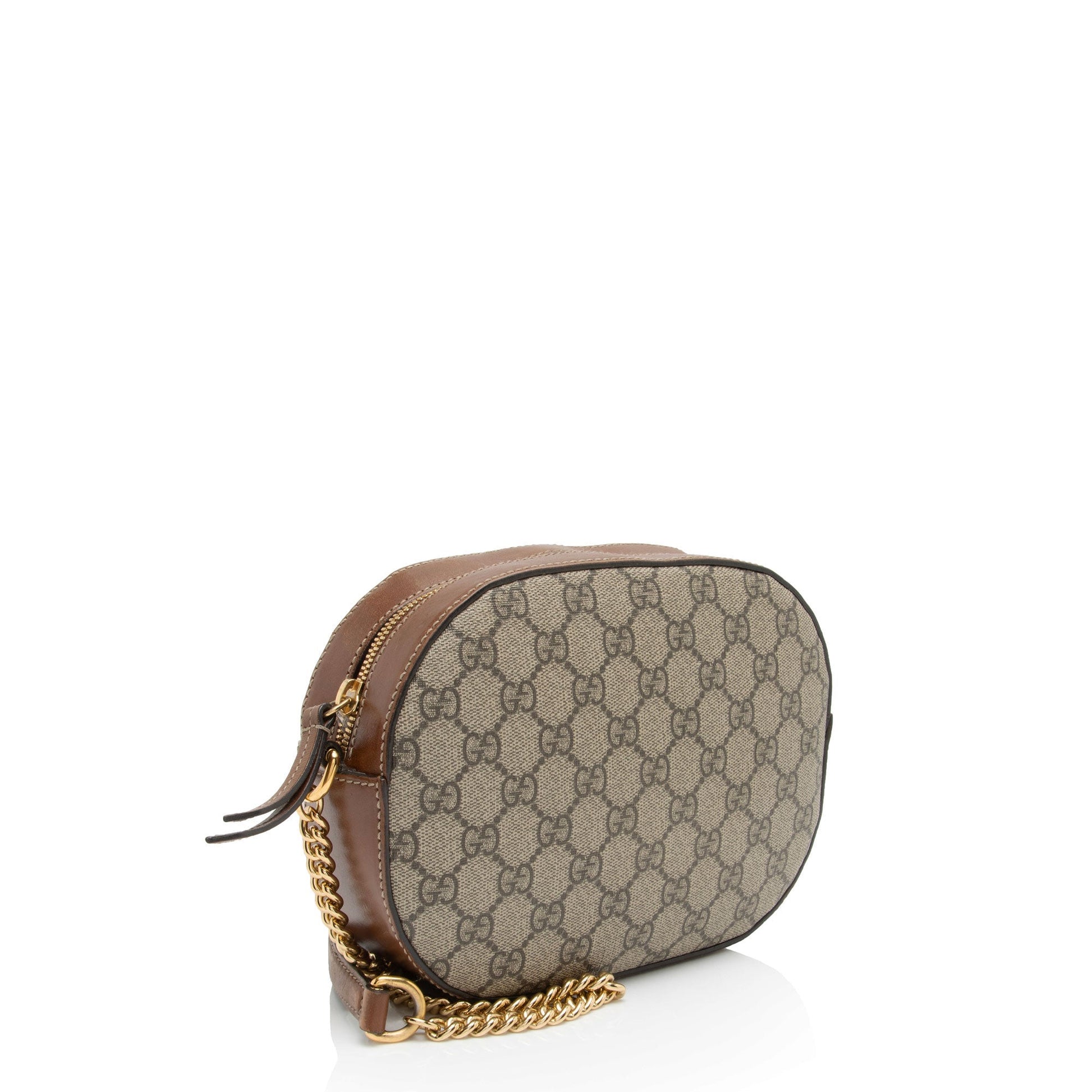 Gucci GG Supreme Chain SHF-9vmlmQ Leather Canvas Brown Beige Crossbody Bag