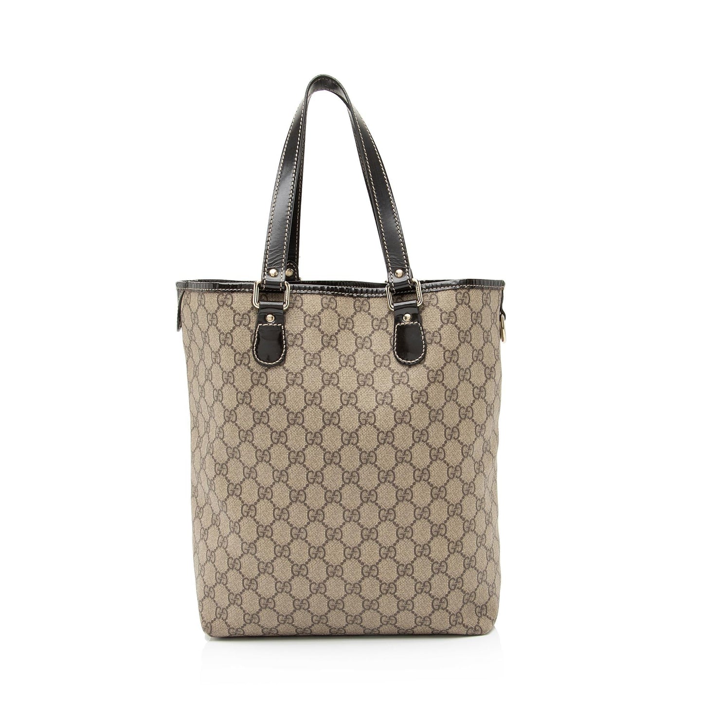 Gucci GG Supreme N S Leather Canvas Patent Brown Tote Bag