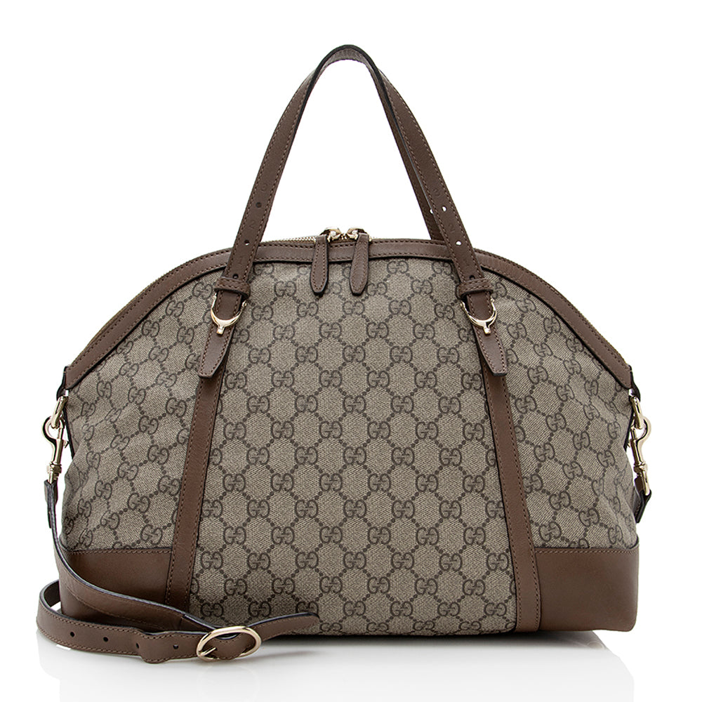 Gucci GG Supreme Nice SHF Leather Canvas Beige Medium Satchel Bag