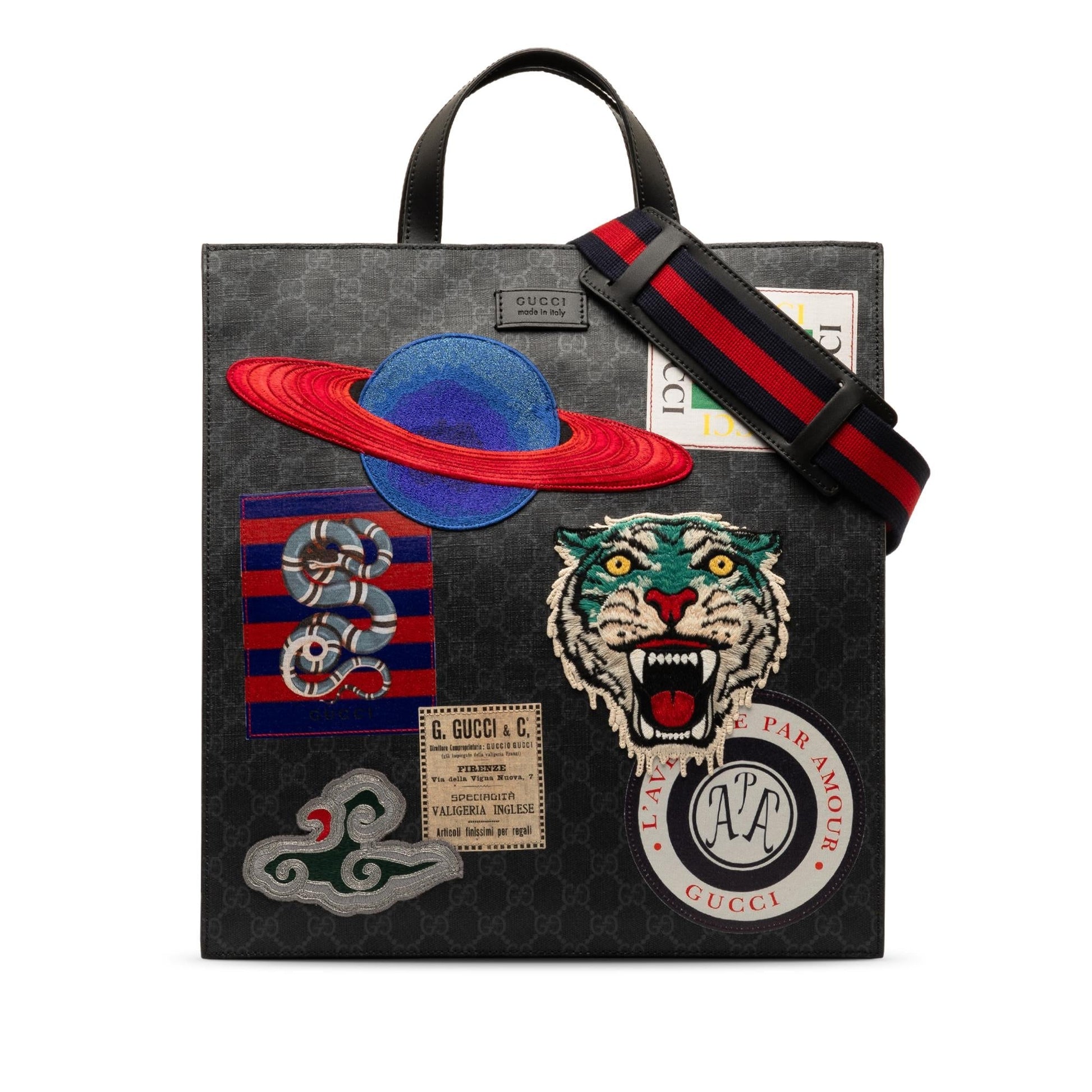 Gucci GG Supreme Night Courrier Vertical Canvas Black Satchel Bag