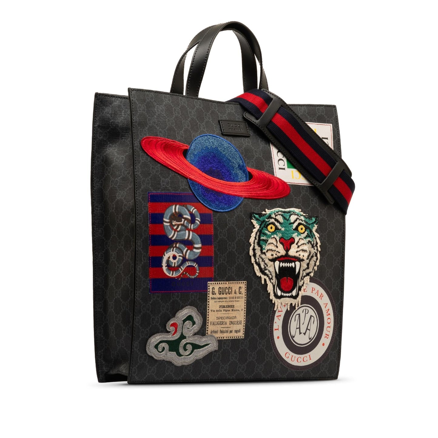 Gucci GG Supreme Night Courrier Vertical Canvas Black Satchel Bag