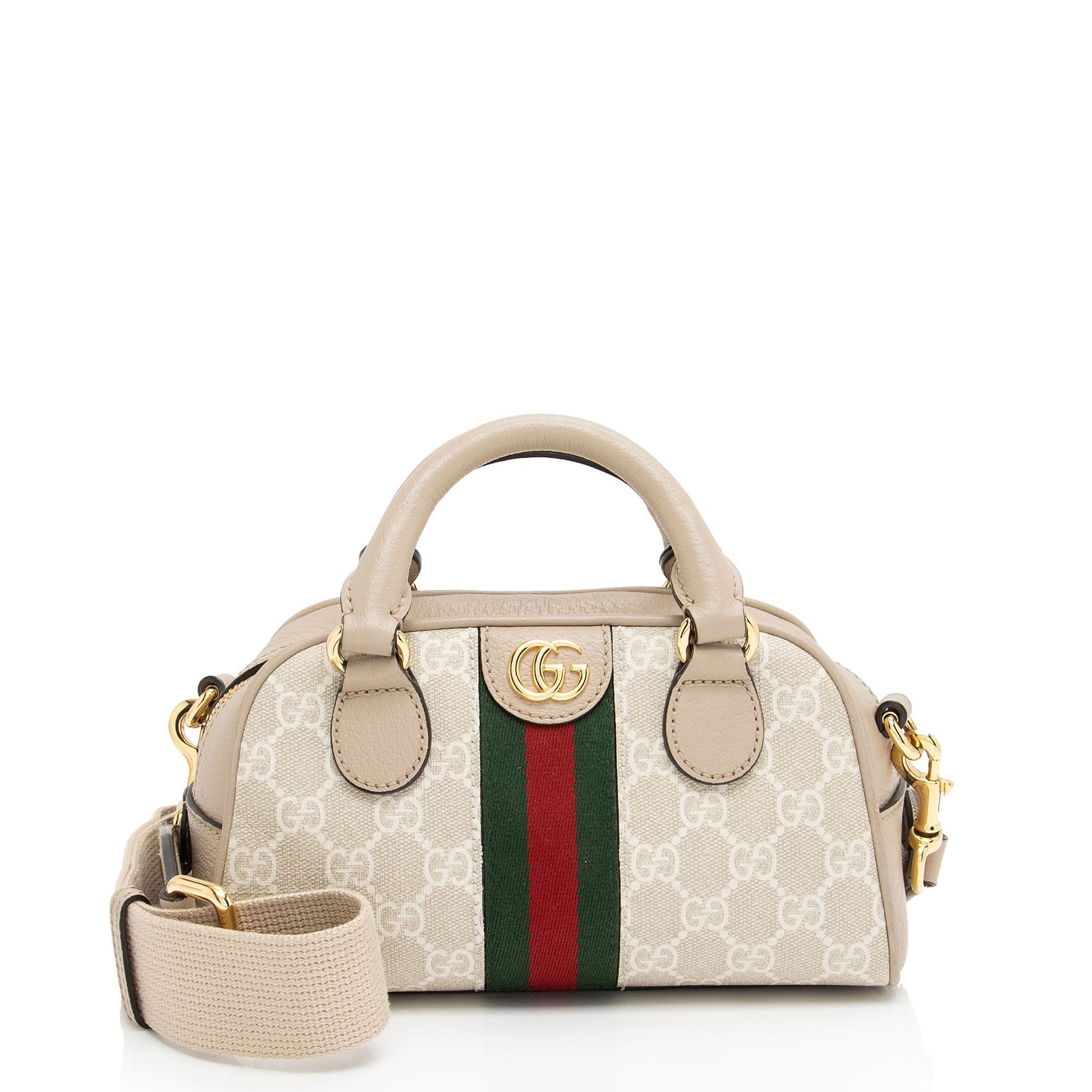 Gucci GG Supreme Ophidia Leather Canvas Nylon White Satchel Bag