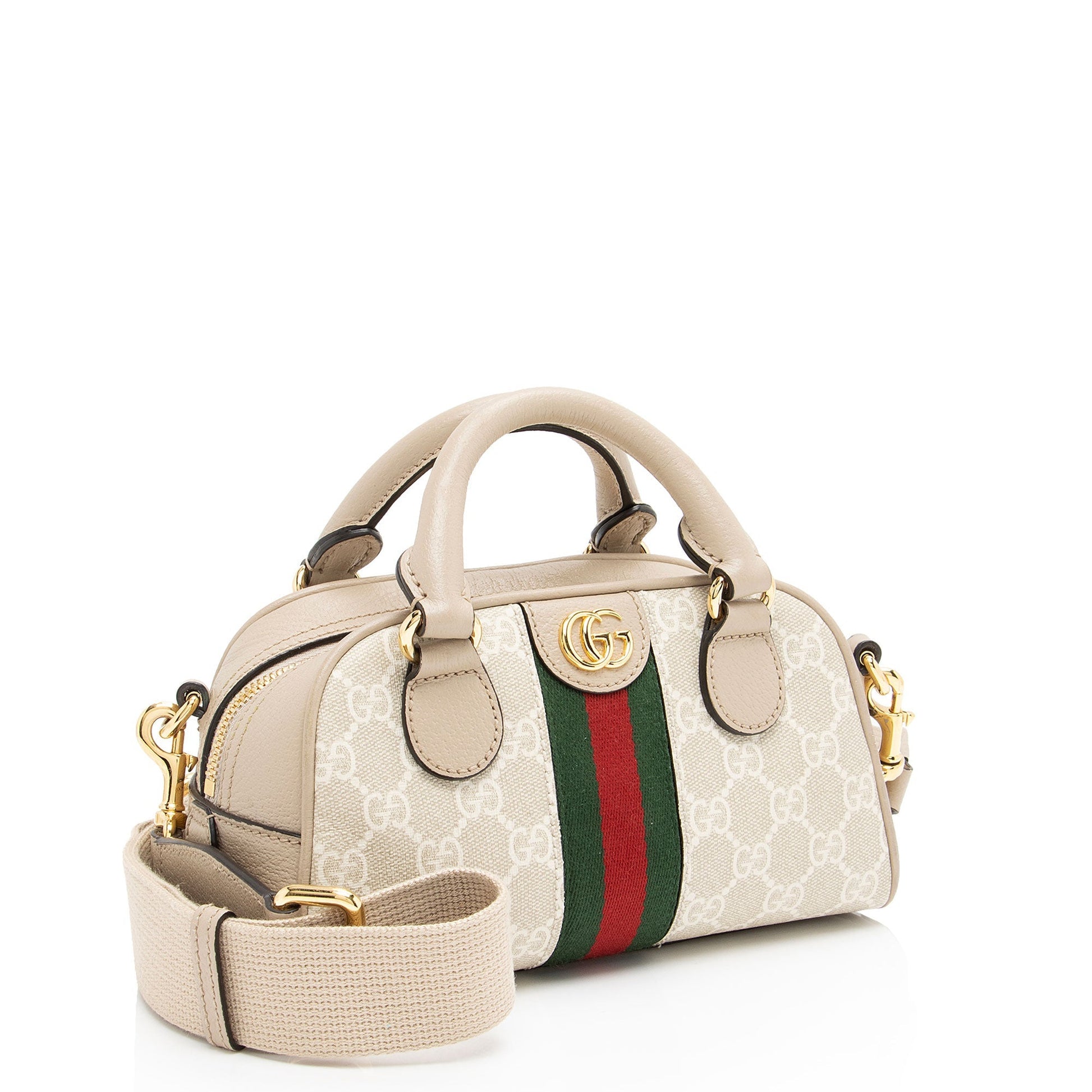 Gucci GG Supreme Ophidia Leather Canvas Nylon White Satchel Bag