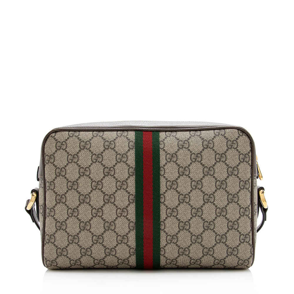 Gucci GG Supreme Ophidia Camera SHF Leather Canvas Brown Beige Crossbody Bag