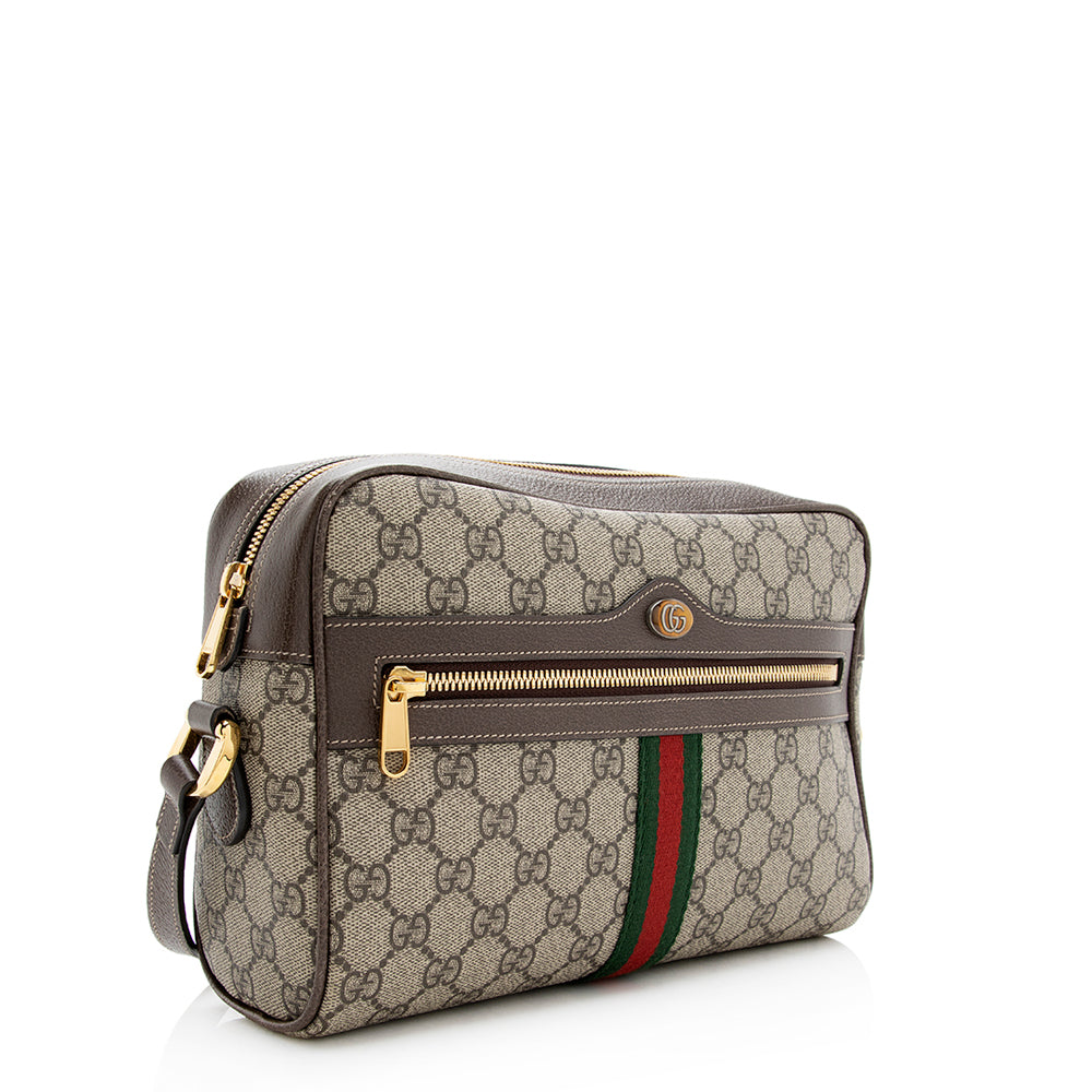 Gucci GG Supreme Ophidia Camera SHF Leather Canvas Brown Beige Crossbody Bag