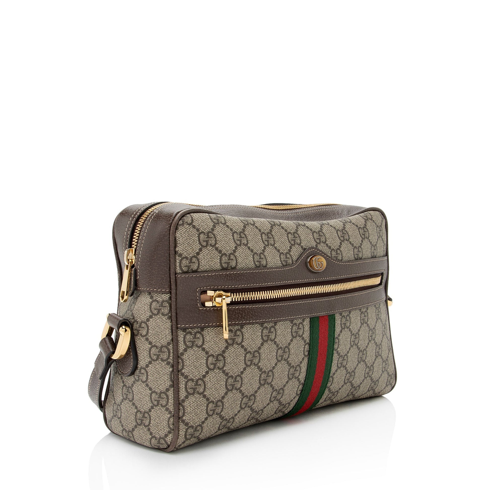 Gucci GG Supreme Ophidia Camera SHF-L4aMtl Leather Canvas Nylon Brown Crossbody Bag