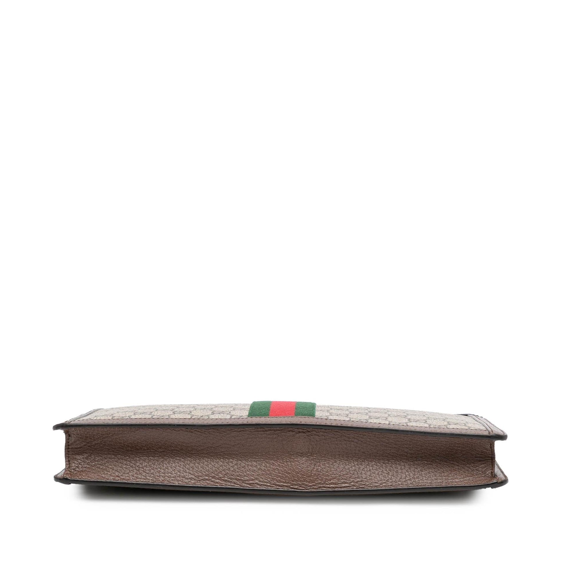 Gucci GG Supreme Ophidia Canvas Calf Brown Clutch Bag