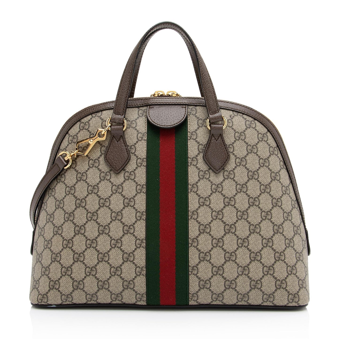 Gucci GG Supreme Ophidia Dome SHF Leather Canvas Nylon Brown Satchel Bag