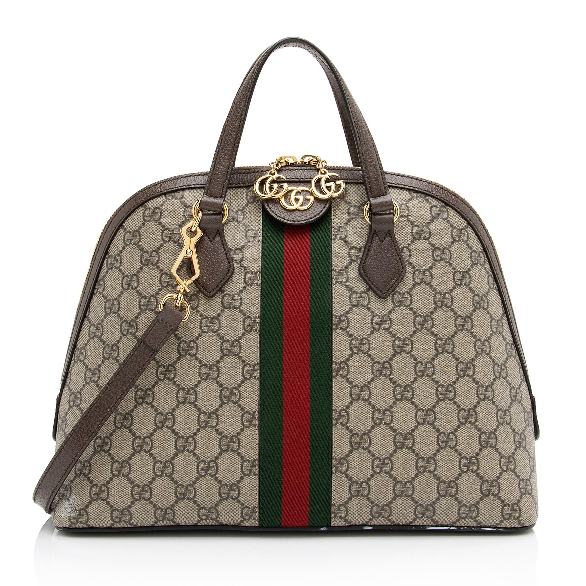 Gucci GG Supreme Ophidia Dome SHF Leather Canvas Nylon Brown Satchel Bag
