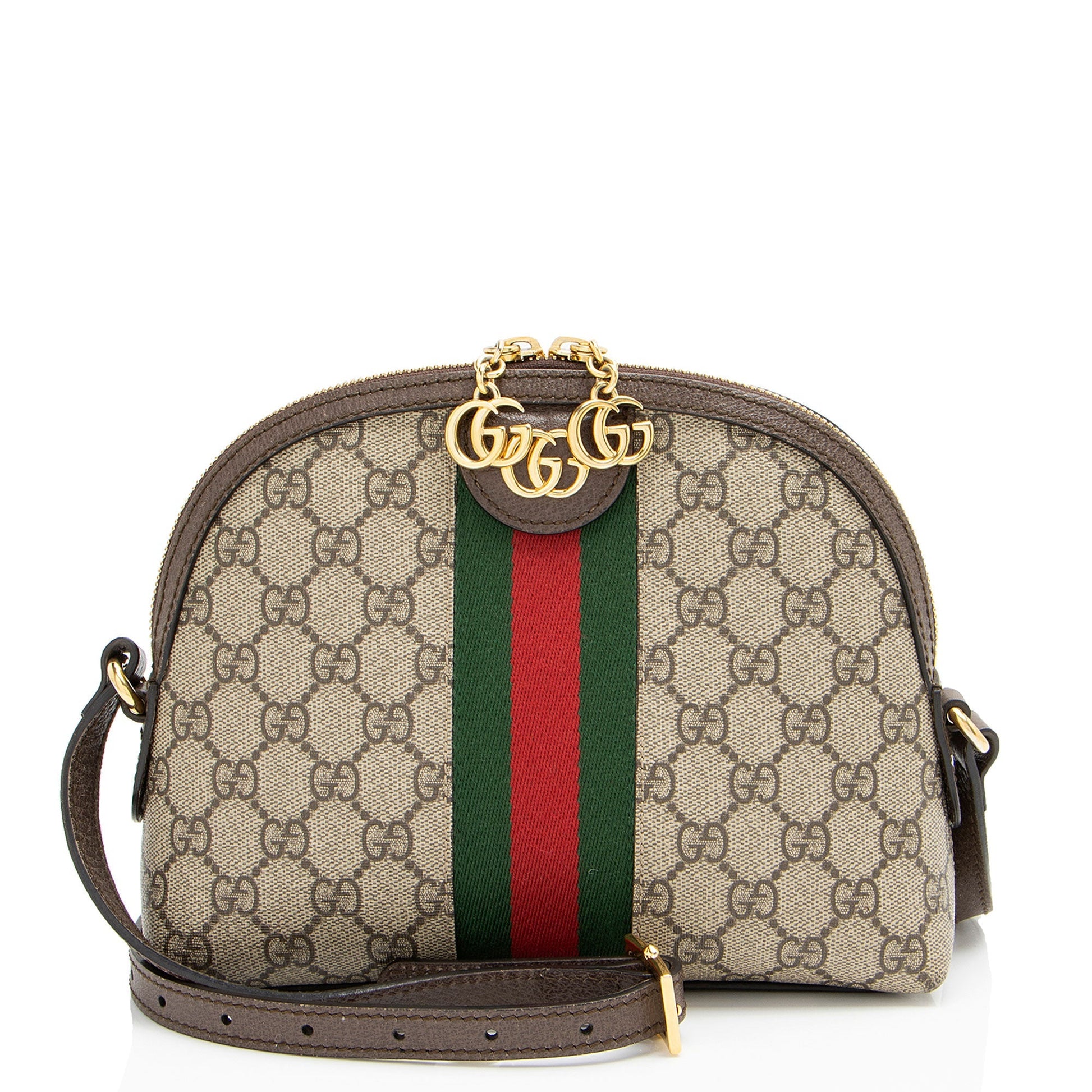 Gucci GG Supreme Ophidia Dome Leather Canvas Nylon Brown Shoulder Bag Shf 03Mjkj