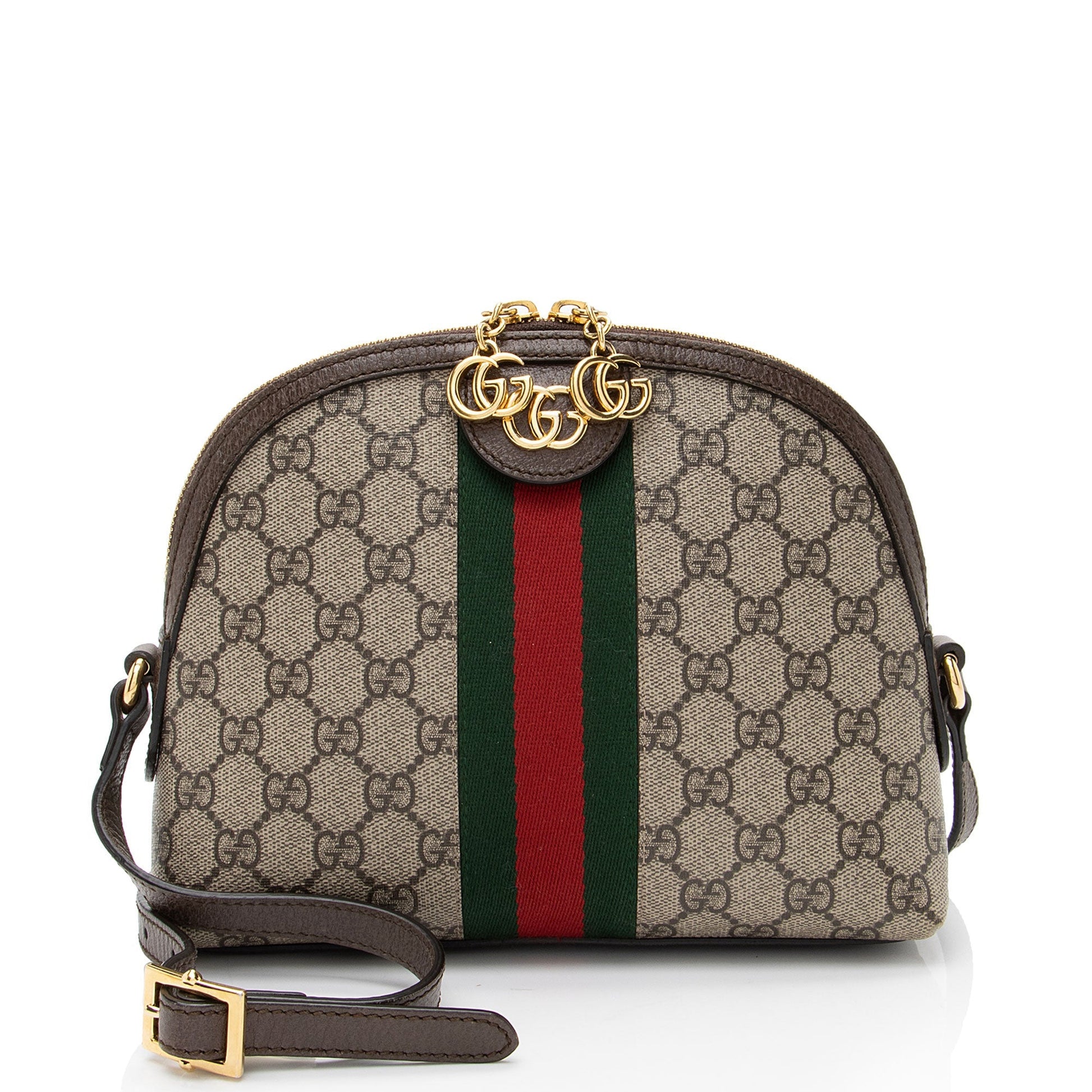 Gucci GG Supreme Ophidia Dome Leather Canvas Nylon Brown Shoulder Bag