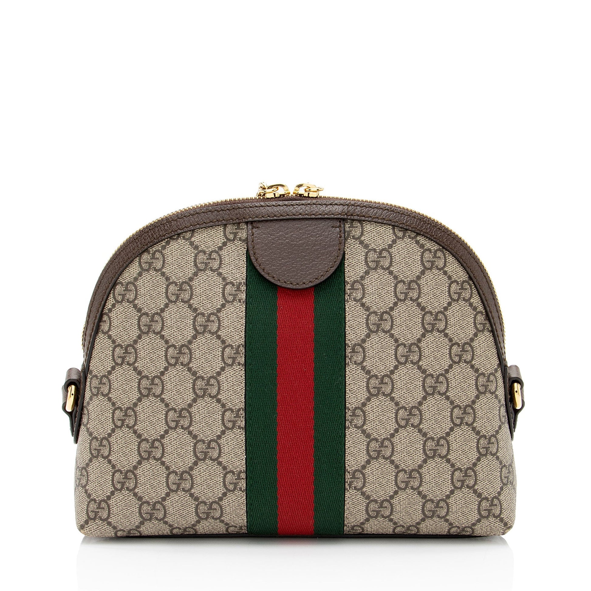 Gucci GG Supreme Ophidia Dome Leather Nylon Brown Beige Crossbody Bag