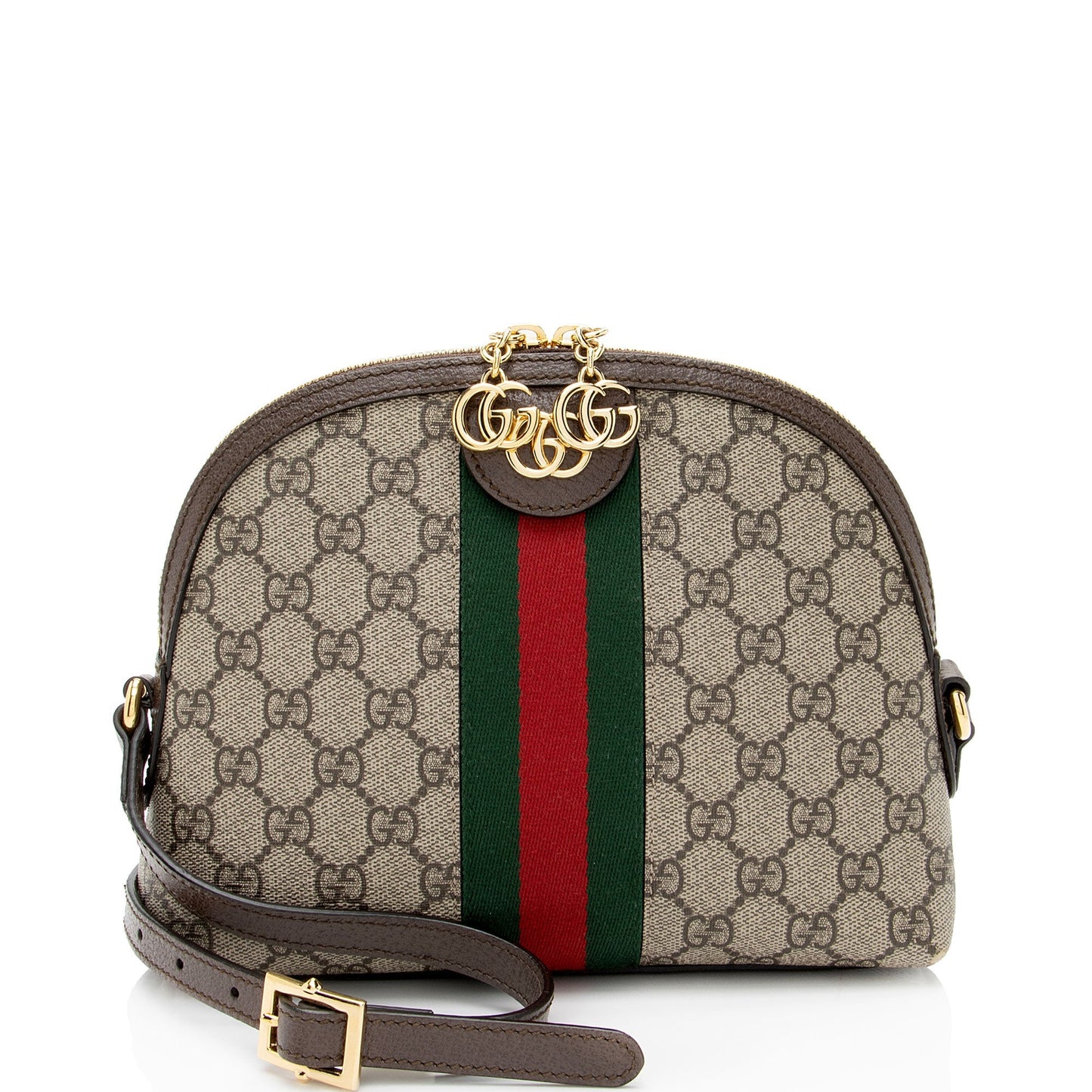 Gucci GG Supreme Ophidia Dome Leather Nylon Brown Beige Crossbody Bag