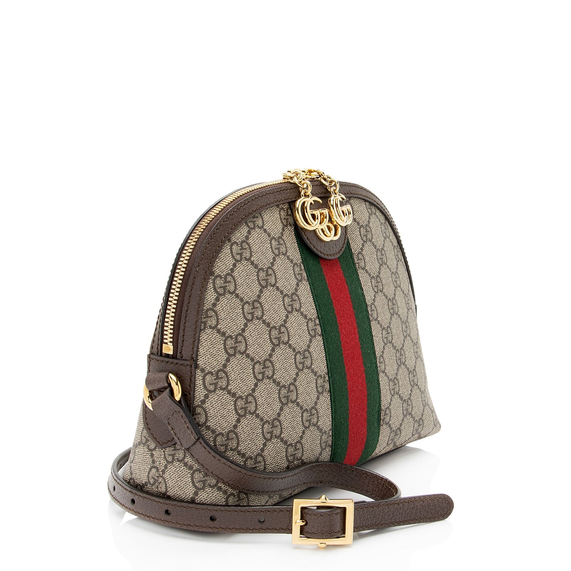 Gucci GG Supreme Ophidia Dome Leather Nylon Brown Beige Crossbody Bag